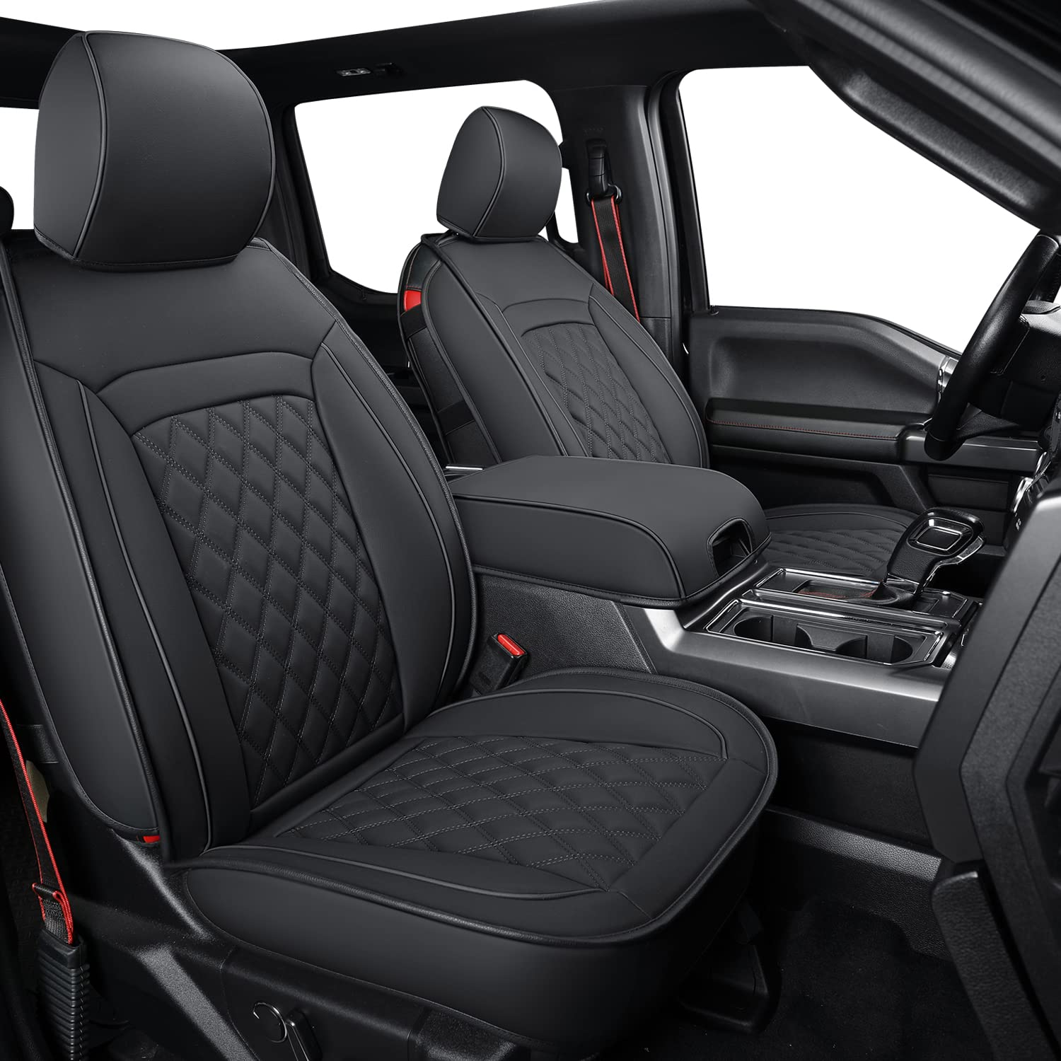 Luckyman Club F150 Faux Leather Seat Covers Fit For 2010-2014 F150 2011-2016 F250 F350 F450 Pickup Trucks(Front Pair, Black 2Pcs