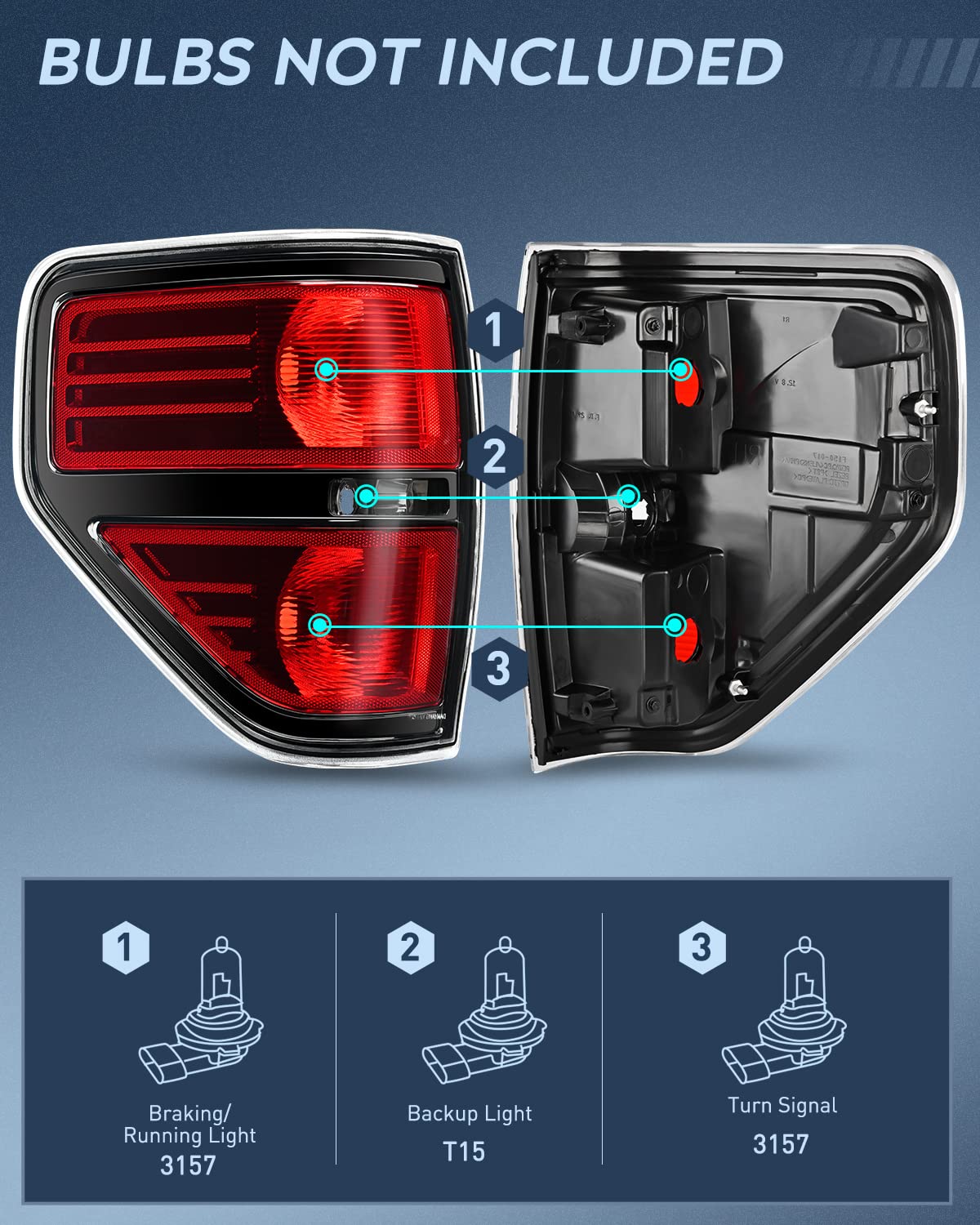 Nilight Driver Side Taillight Assembly For 2009 2010 2011 2012 2013 2014 Ford F-F150 F150 Pickup Truck Right Side Rear Lamp Repl