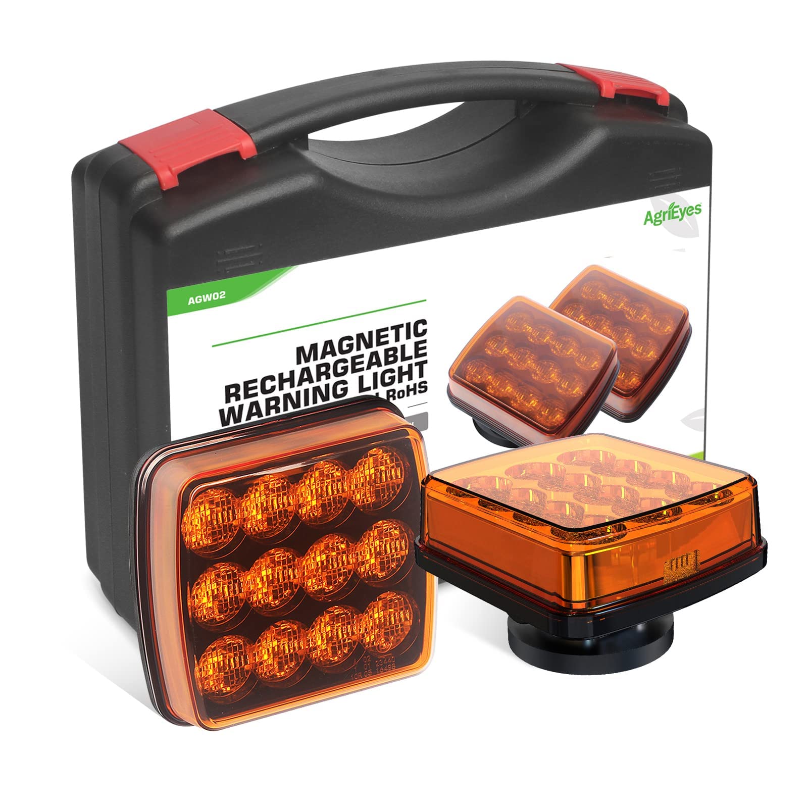 Agrieyes 2Pcs Rechargeable Flashing Lights For Vehicles, Super Magnetic Strobe Hazard Lights, 12-24V, Wireless Portable Amber Led Warning Beacon Emergency Light For Trucks Bus Tractor Oversize Trailer