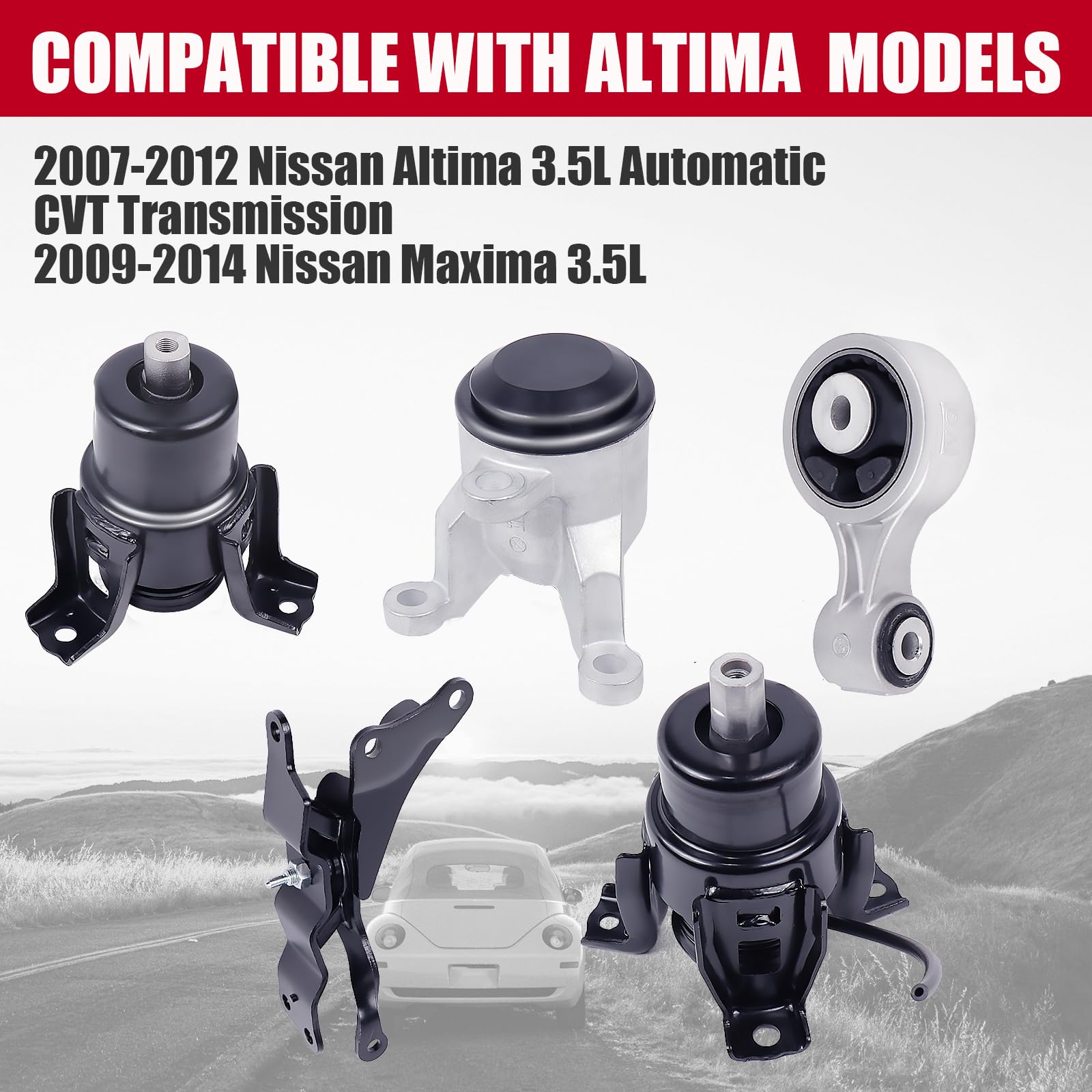 PATEWIN Engine Motor Mount for 2007-2012 Nissan Altima 3.5L & 2009-2014 Maxima, Black Rubber, Model PW1K0202