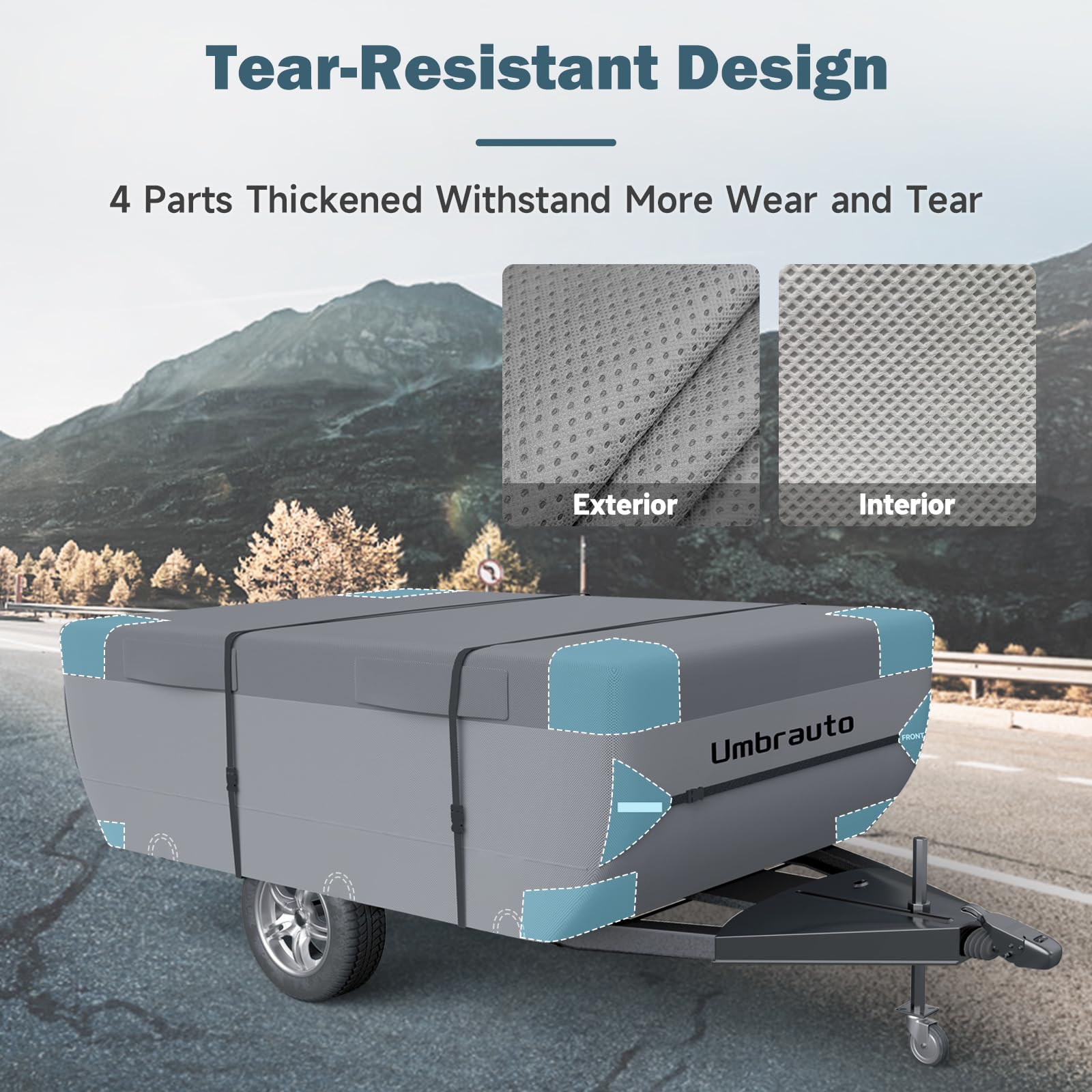 Umbrauto Pop Up Folding Camper Cover Fits 10-12, Upgraded 7 Layers Top Tent Trailer Cover Waterproof Extra Thick Polypropylene B