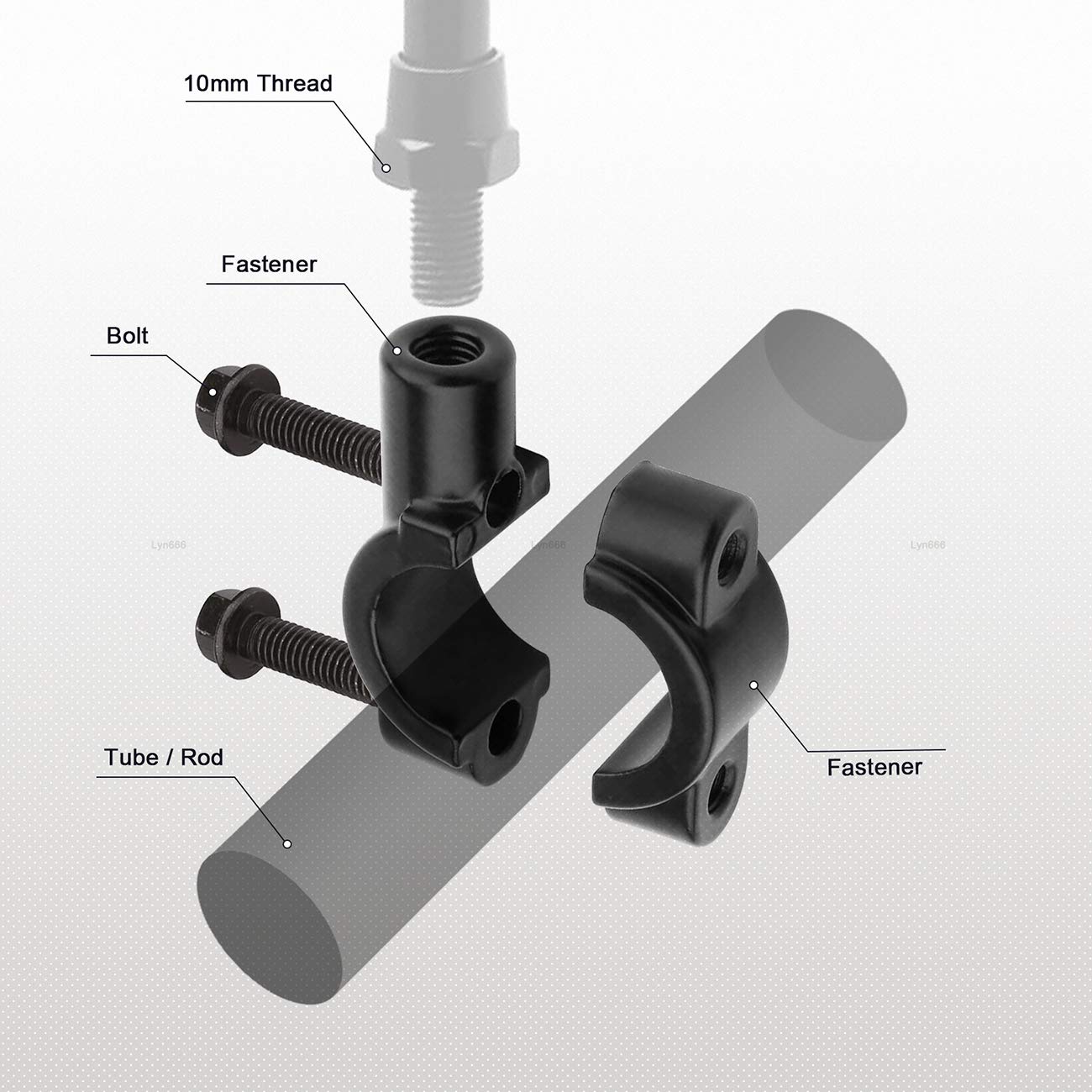 Lyn666 Motorcycle 7/8'' Handlebar Mirror Mount Holder Clamp Adaptor 10Mm Thread For Motorcycles Atv Scooter Black(Pack Of 2)