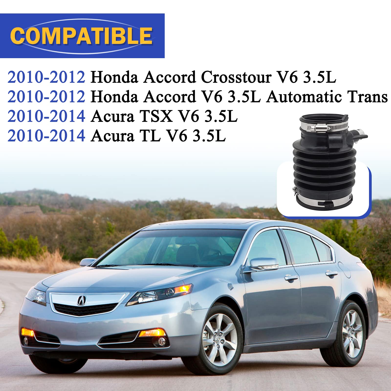 Engine Air Cleaner Intake Hose Tube Compatible With 2010-2014 Honda Accord Crosstour Acura Tsx Tl Engine V6 3.5L 696-051 17228-R