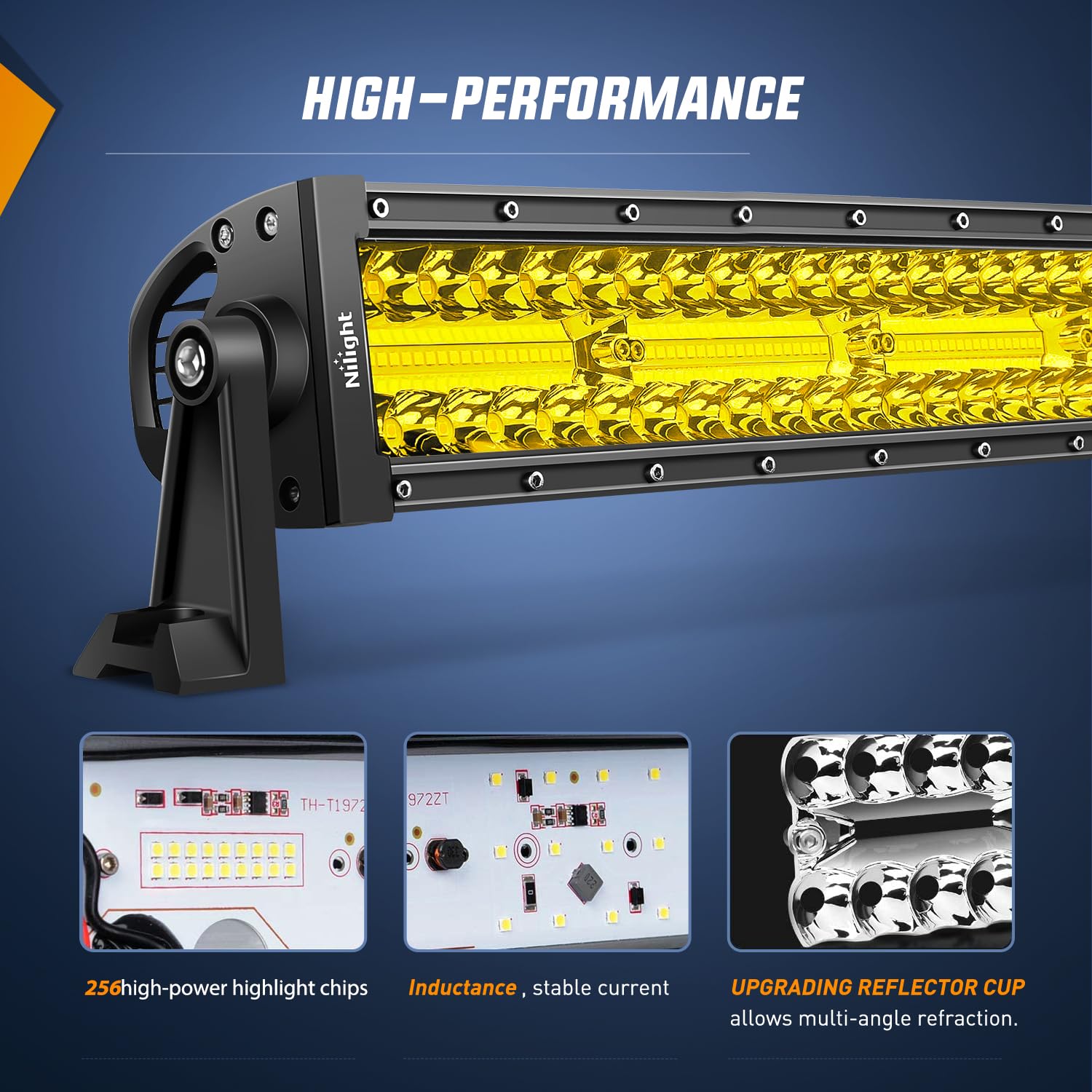 Nilight 33 Inch LED Light Bar - 256 LED Chips, Curved Triple Row, Yellow Beam, Model 18036C-A, High Power Off Road Lights for Trucks & SUVs
