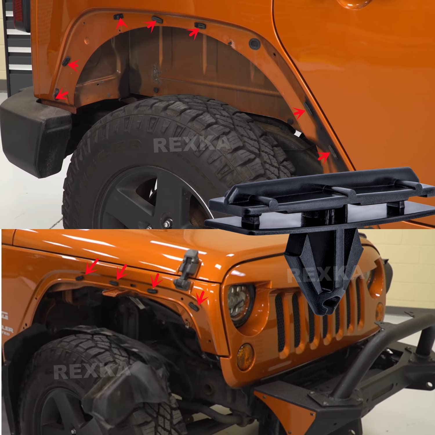 Rexka Fender Flare & Rocker Moulding Clip Set, 50pcs, Nylon, Compatible with Jeep Wrangler JK & Unlimited JK, Ram 4500/5500