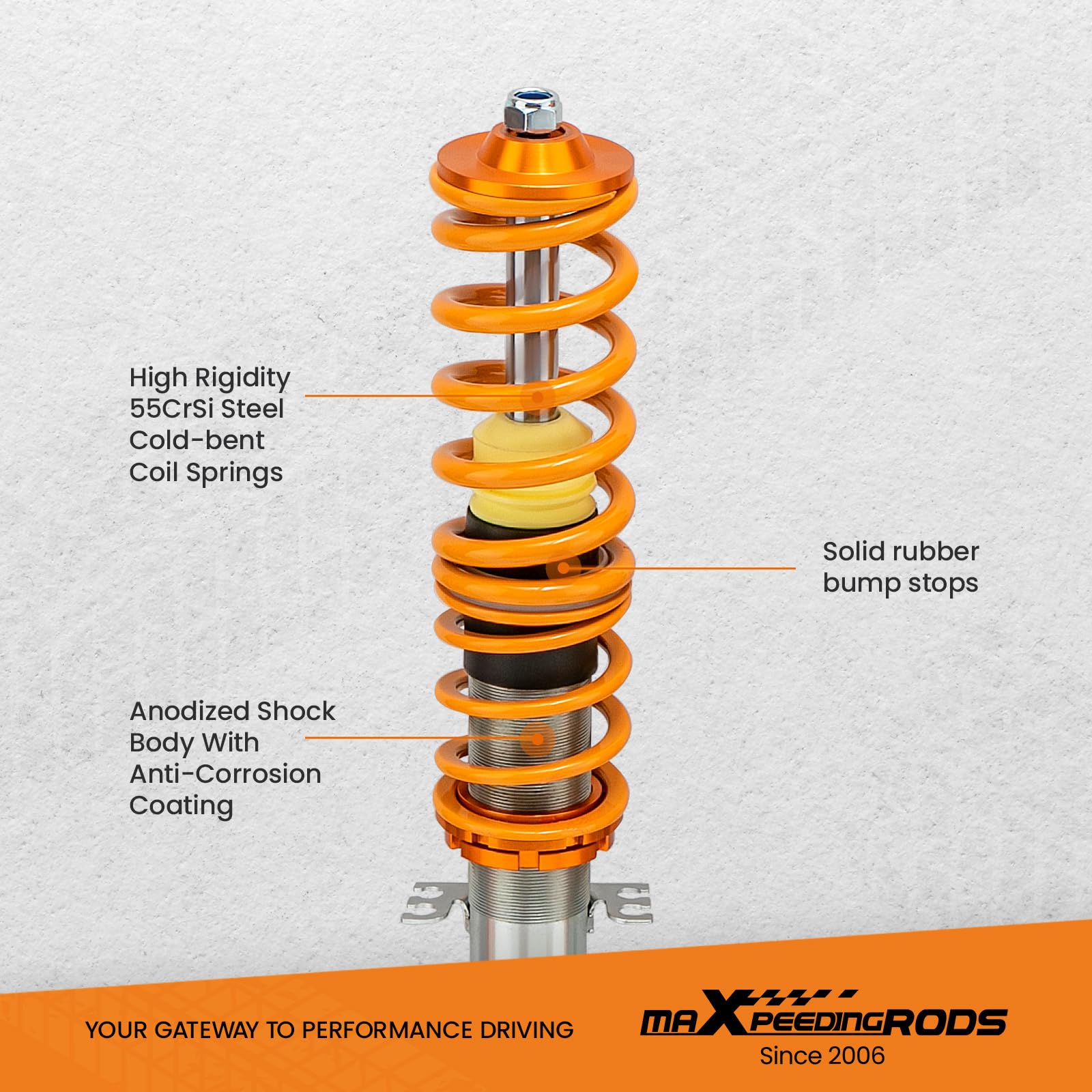 Maxpeedingrods Coilovers For Vw Golf Mk4 1998-2007, For Vw New Beetle 1998-2010, For Seat Leon 1999-2006, For Vw Jetta Mk4 1999-2005, Coilovers Suspension Kit, Amortiguador Shock Absorber Struts Gold