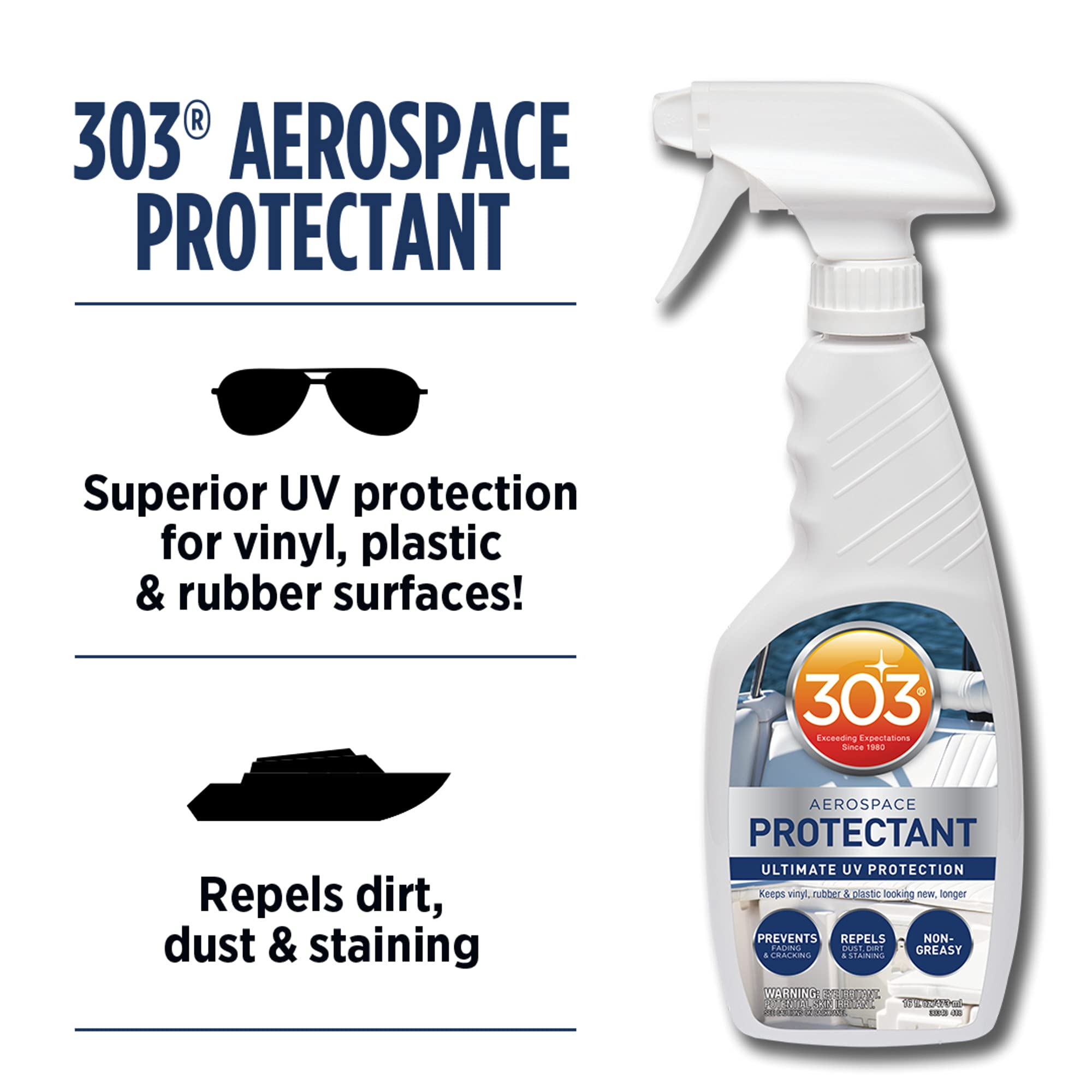 303 Products Marine Aerospace Protectant Spray - UV Protection, Matte Finish, 16 Fl Oz, White, Model 30340CSR, Outdoor & Boat Cleaning Supplies