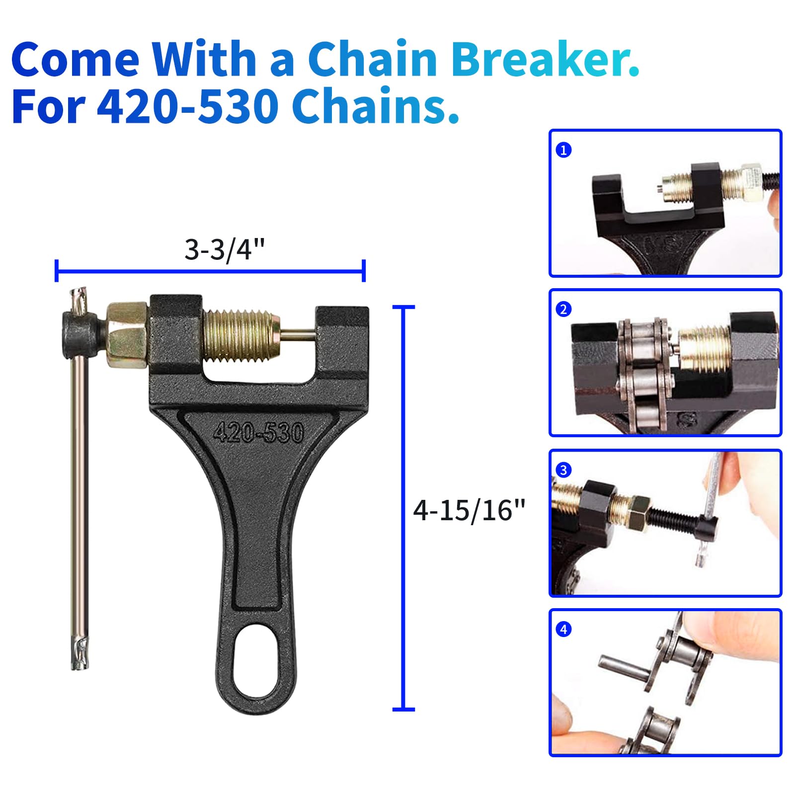 Belleone 420 Dirt Bike Chain 110 Link With Chain Breaker, Motorcycle Drive Chain For 125Cc Mini Bike Atv Pit Bike Go Kart, Heavy