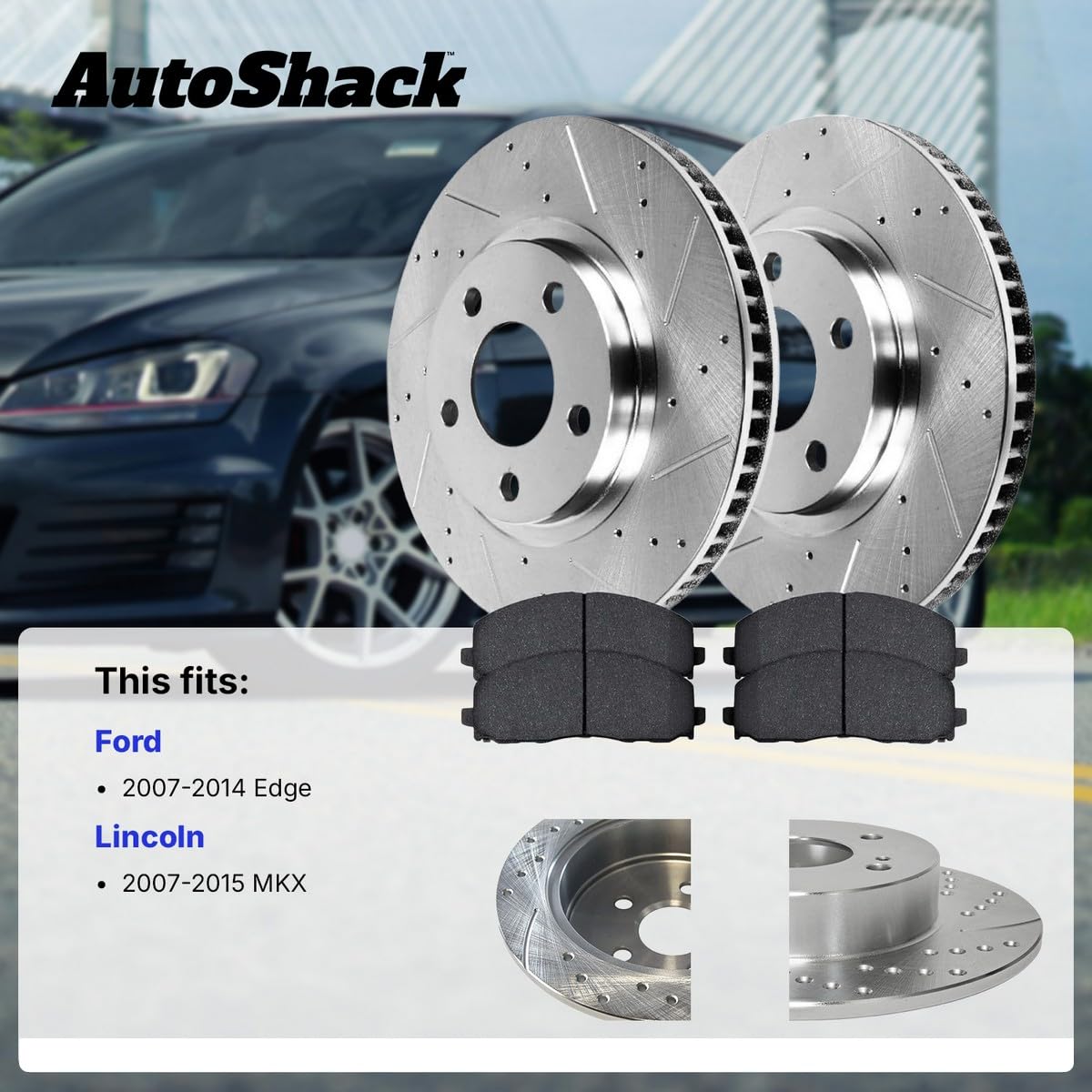 Autoshack Front Drilled And Slotted Brake Kit Rotors Silver And Ceramic Pads Pair Of 2 Driver And Passenger Side Replacement For