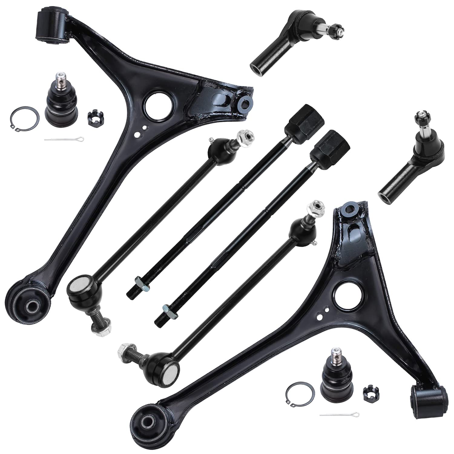 Detroit Axle - 10pc Front End Kit for Ford 1998-2007 Taurus, 1998-2005 Mercury Sable, 2 Lower Control Arms 4 Tie Rods 2 Lower Ba