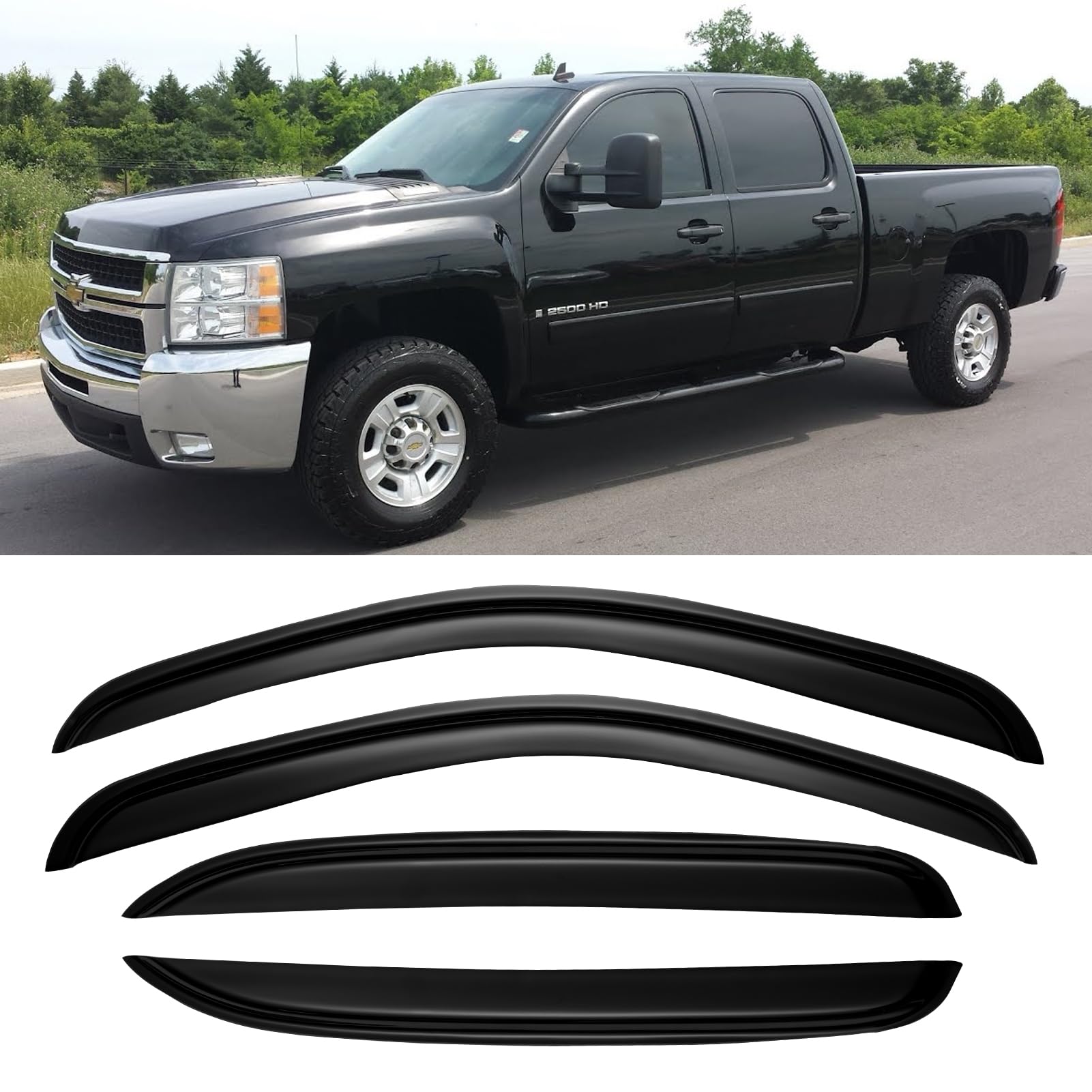 Cxdar Window Rain Guards For 2007-2013 Chevy Silverado/Gmc Sierra 1500/Avalanche, 07-14 Silverado/Sierra 2500Hd 3500 Hd/Suburban