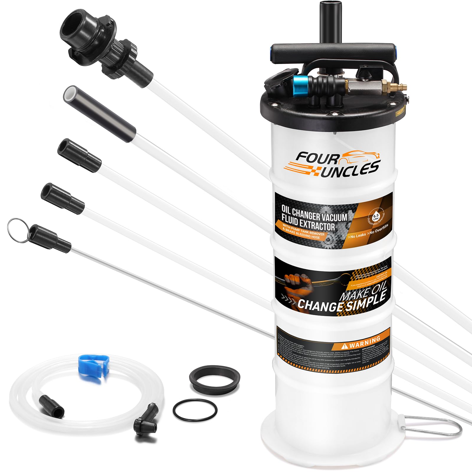 Four Uncles 6.5L Oil Extractor - Pneumatic/Manual Vacumm Fluid Extractor With Pump Tank Remover & 5 Tubes For Oil Change And A B