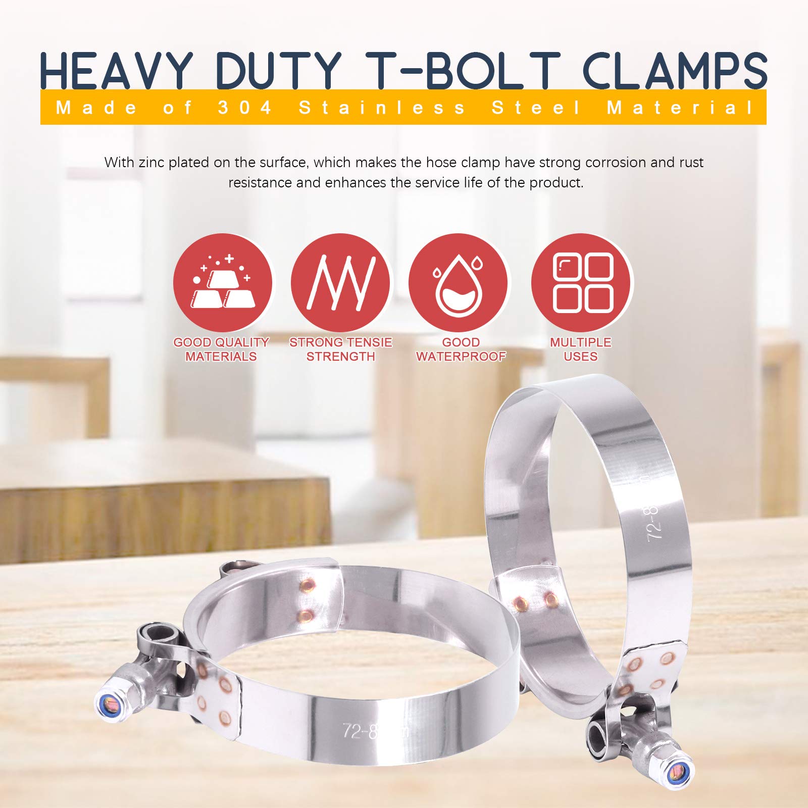 Hilitchi 5Pcs Stainless Steel T-Bolt Clamps With Rounded Band Edges Heavy Duty Turbo Intake Intercooler Clamp (72-80Mm) For 2 3/