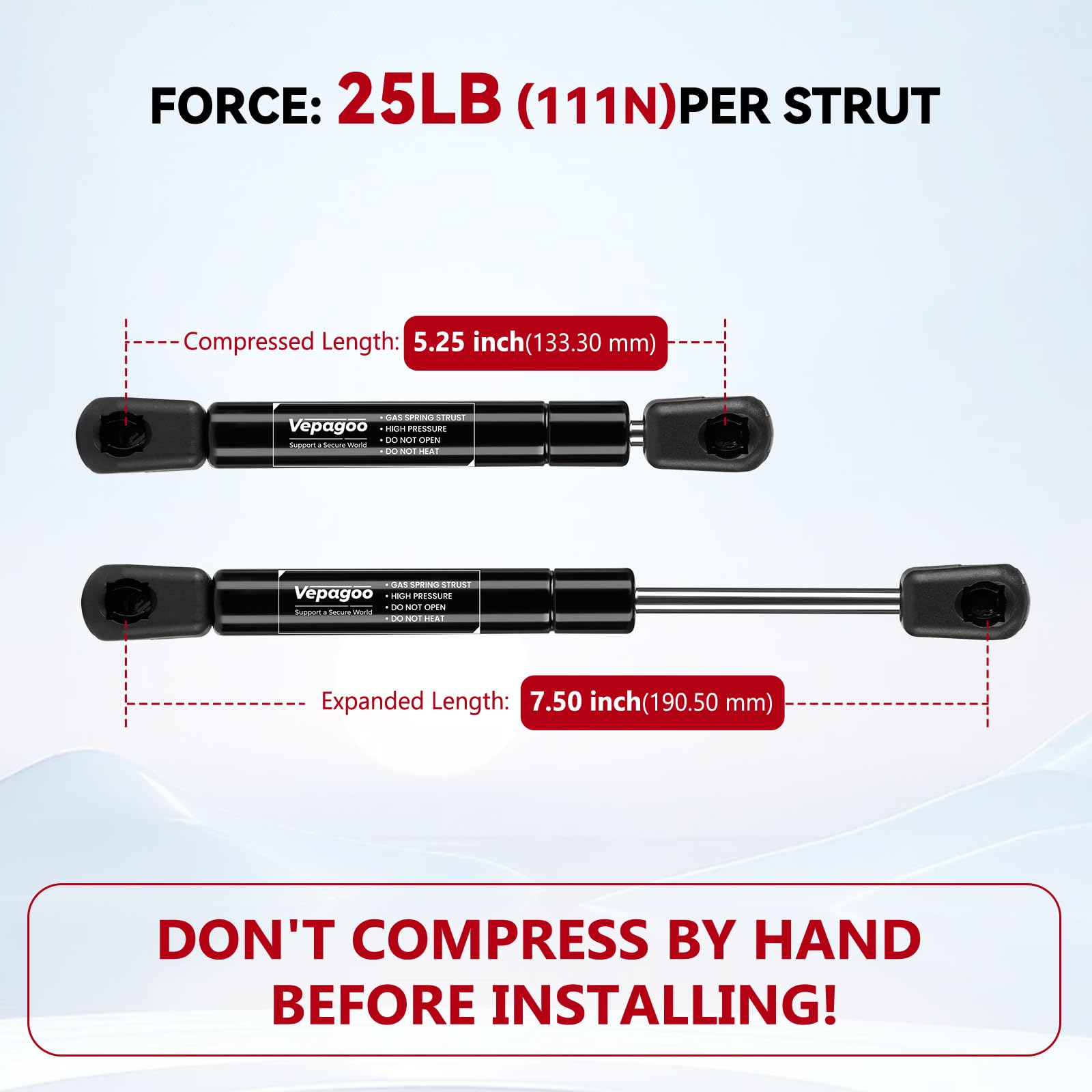 Vepagoo 7.5 Inch Gas Struts 25Lb/111N, Ml1125 Gas Shock Spring Lift Supports For Rv Overhead Cabinet Door Toolbox Lid, Marine Ha