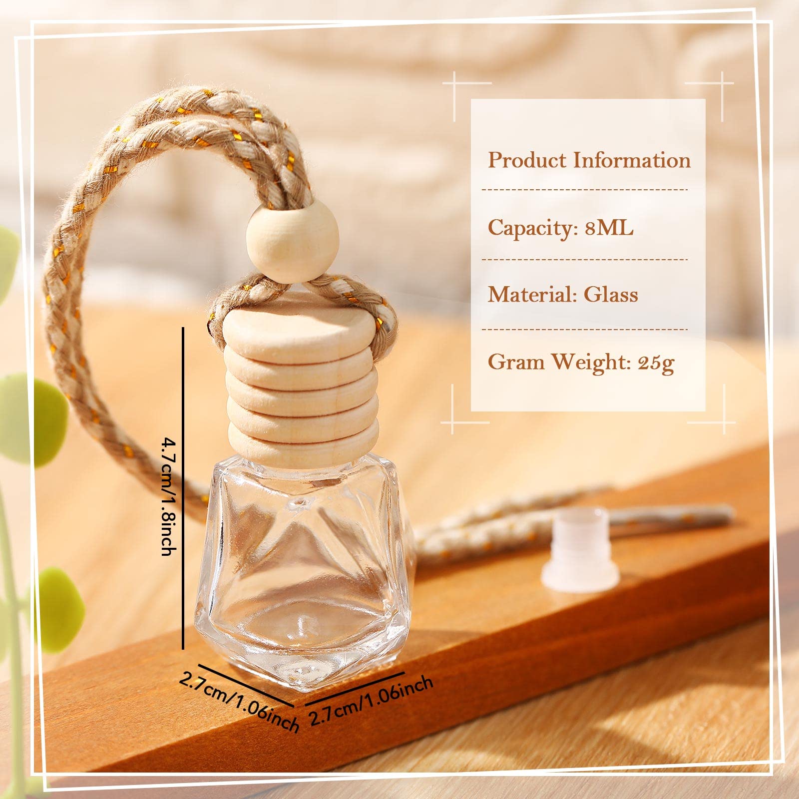 Rtteri 100 Pcs Car Air Freshener Hanging Bottle Empty Glass Perfume Diffuser Bottles Refillable Car Air Freshener Pendant Aromatherapy Fragrance Vials Ornament(Diamond)