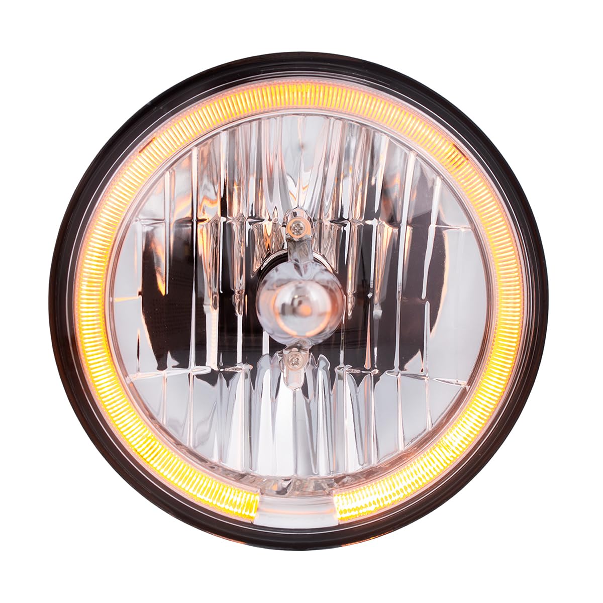 United Pacific 31284 ULTRALIT 7    Crystal Glass Headlight w/Amber LED Halo Ring, Glass Construction, Reinforced, 12V, 65/55W 90