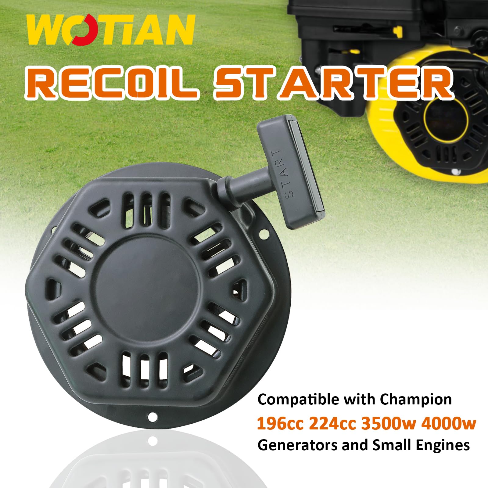 WOTIAN Recoil Starter Assembly for Champion 212cc/224cc Generators, Black Iron Parts, Model#22.061000.00