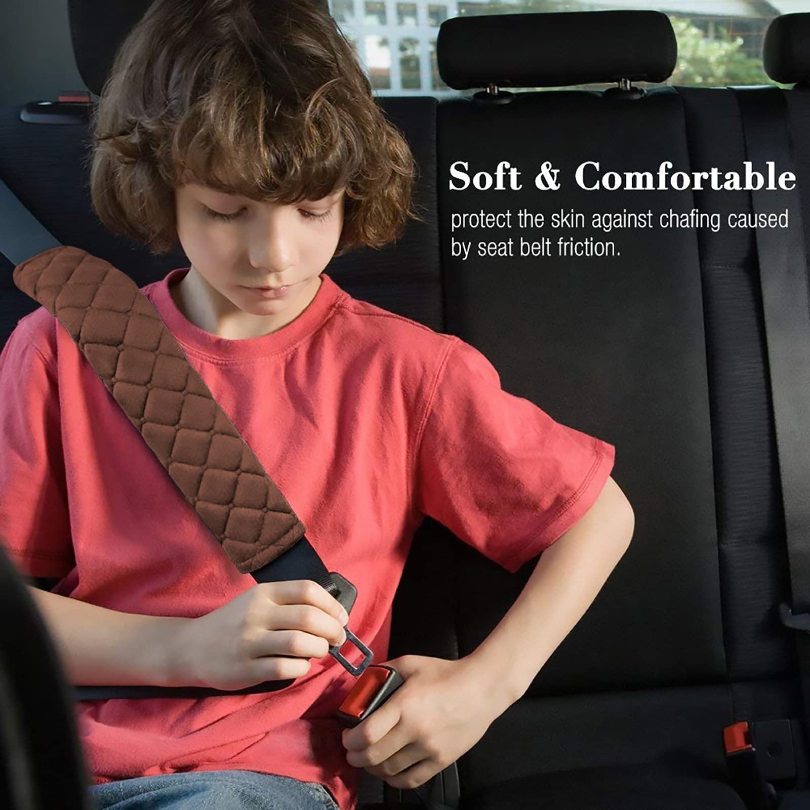 Mikafen 2Pack Car Seat Belt Pads Cover,Seat Belt Shoulder Strap Covers Harness Pad For Car/Bag,Soft Comfort Helps Protect You Neck And Shoulder From The Seat Belt Rubbing(Coffee)