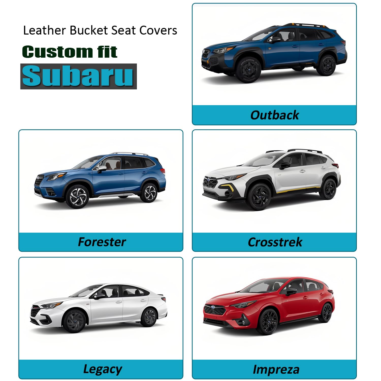 GIANT PANDA Front Car Seat Cover for Subaru, Leather Bucket Seat Covers Custom Fit Subaru Outback Forester Crosstrek Legacy Impr