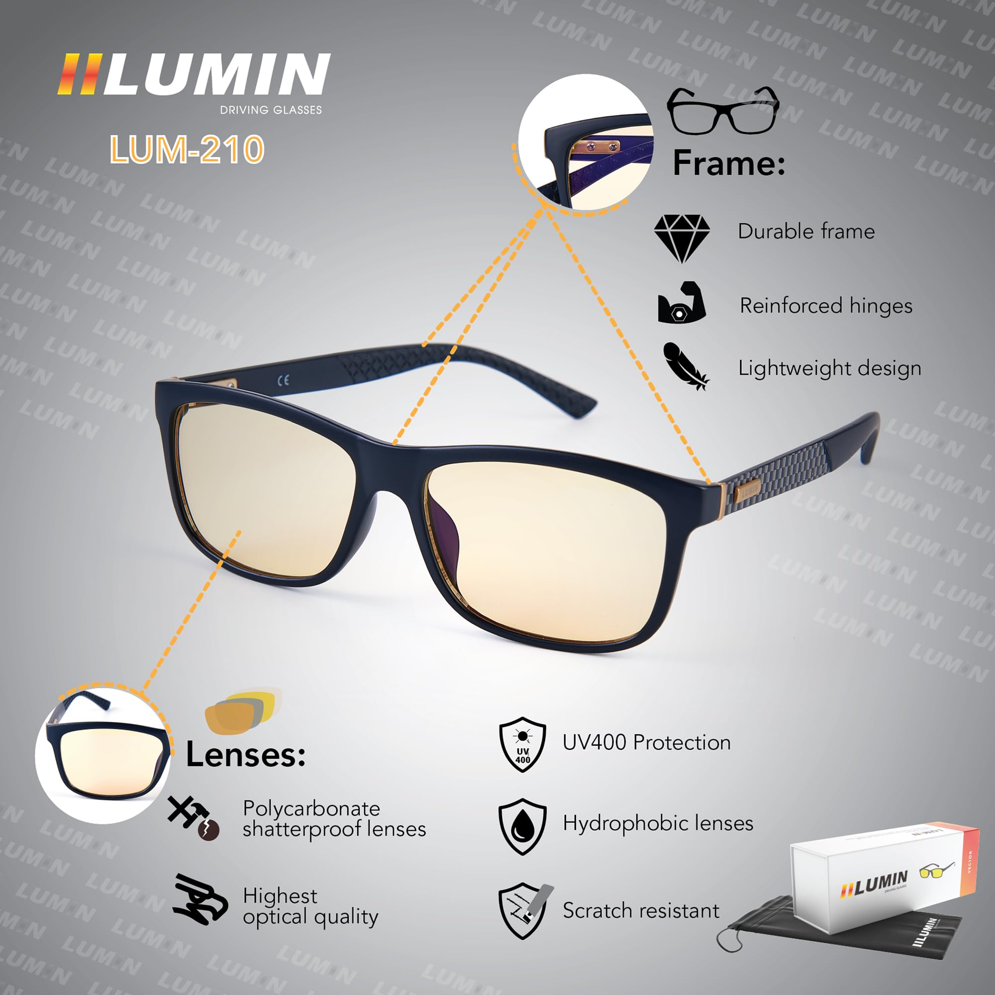 Illumin Driving Glasses SHIFT - All-Weather Night Driving Glasses, Regular Size, Plastic Lenses, Model LUM-100