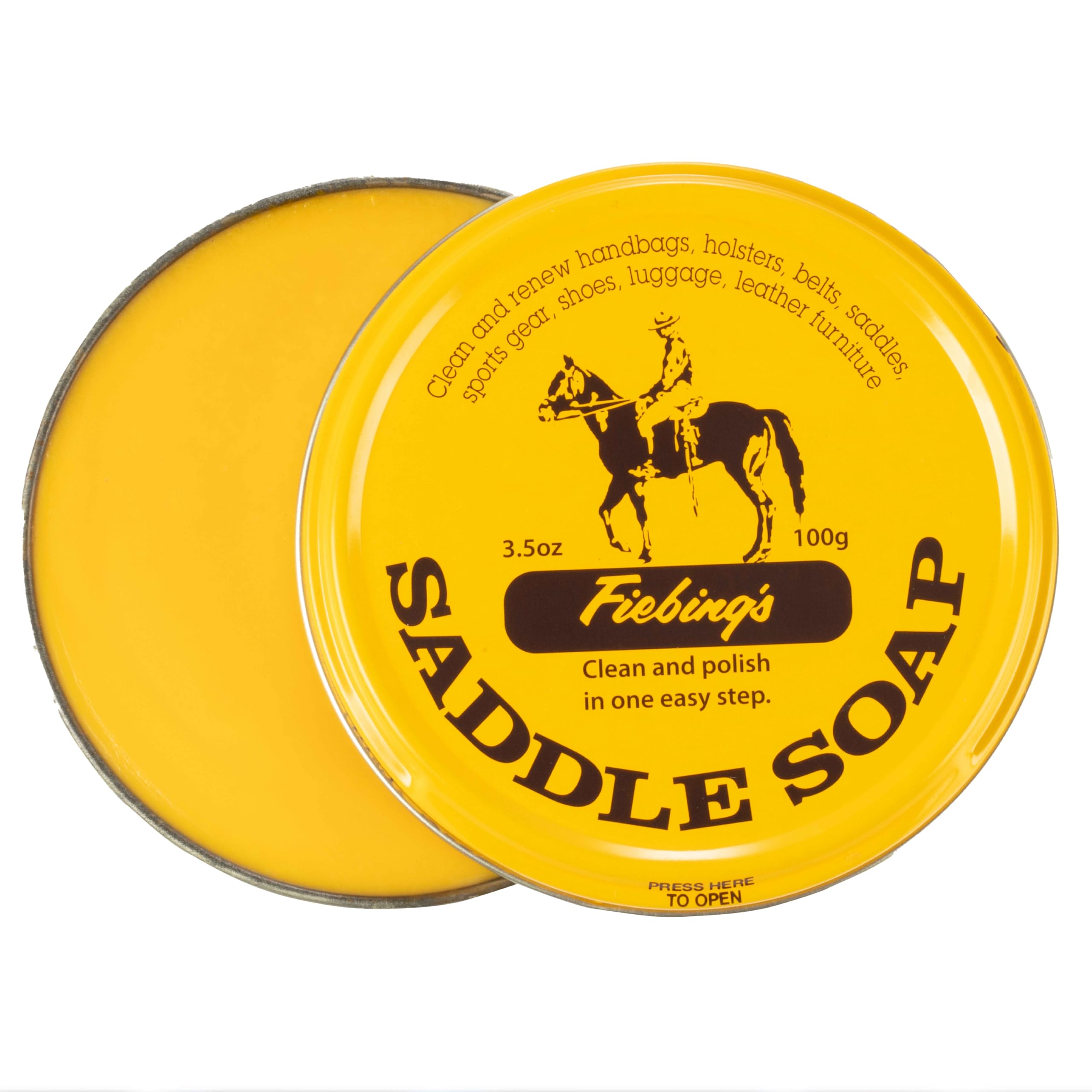 Fiebings Yellow Saddle Soap for Leather (3.5 oz Tin) - Cleaner & Conditioner to Soften, Protect & Restore Leathercraft, Car Sea