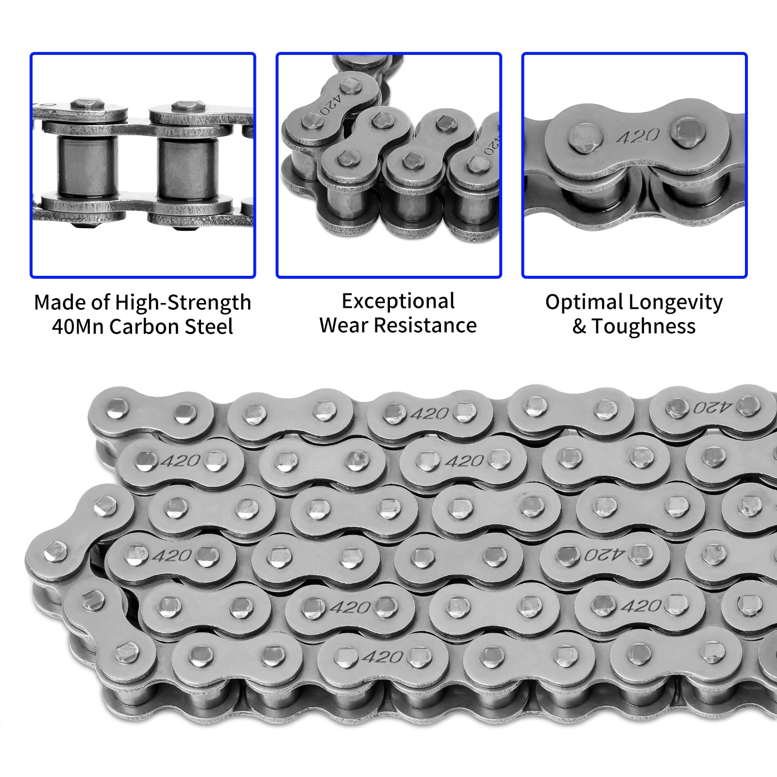Belleone 420 Dirt Bike Chain 110 Link With Chain Breaker, Motorcycle Drive Chain For 125Cc Mini Bike Atv Pit Bike Go Kart, Heavy