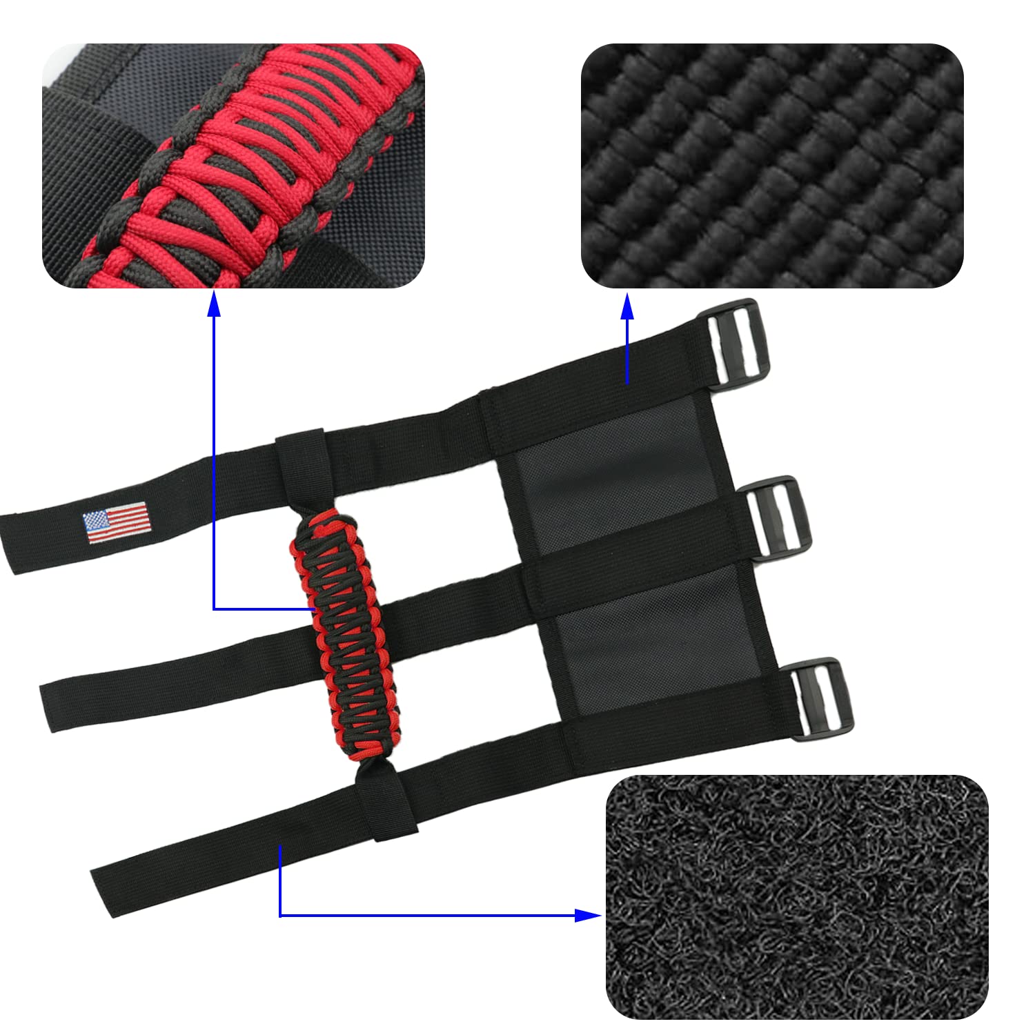 Kujunpao 4 X Roll Bar Grab Handles Grip Handle Compatible With Jeep Wrangler Jlu Jk Jku Tj Yj Lj Jt Jl & Gladiator Jt 1955-2022 Utv & Atv(Red)