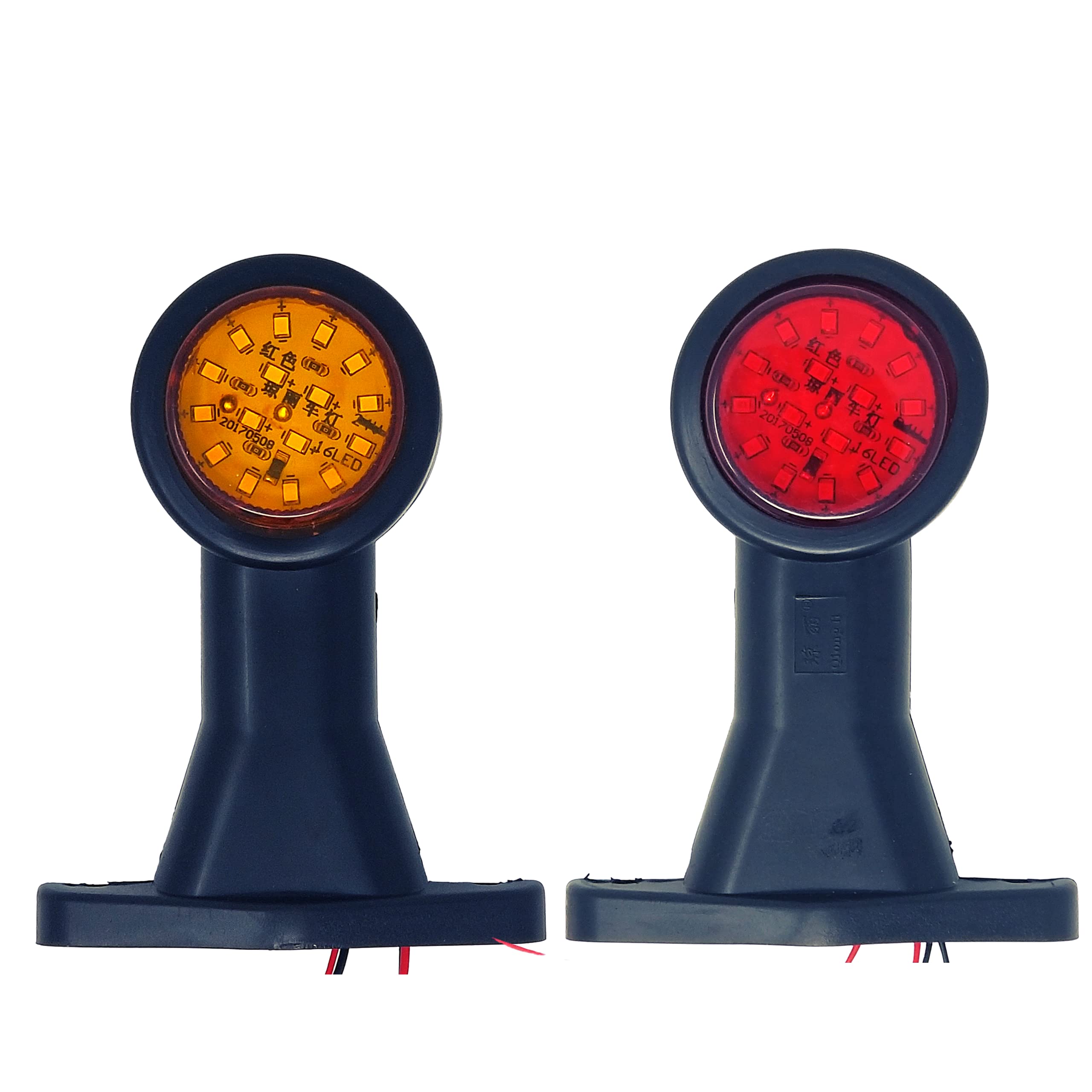 All Star Truck Parts] 2Pc Amber/Red 32-Led Double Face Rubber Surface Mount Pedestal Fender Side Marker Light Truck Trailer Flat