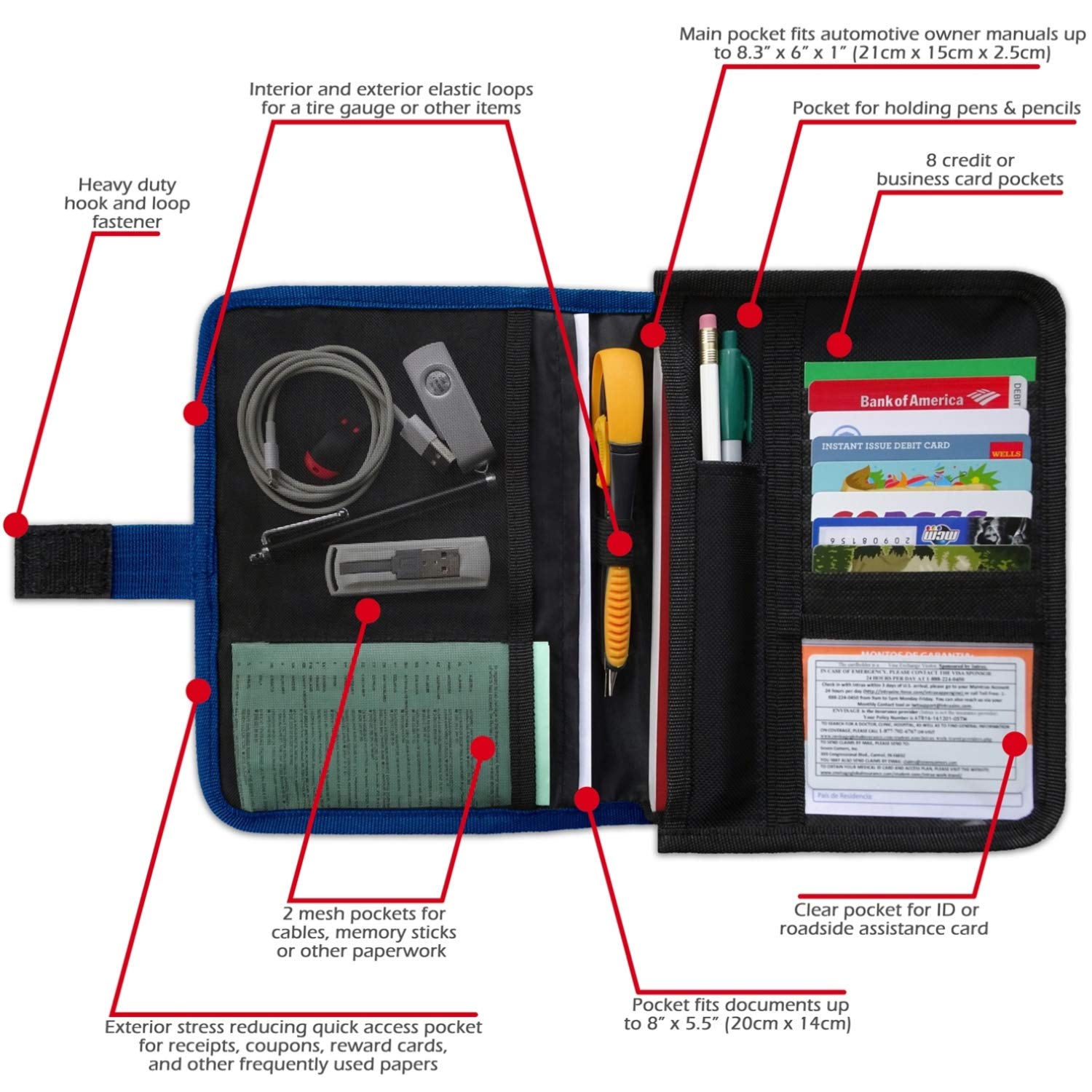 Glove Box Compartment Organizer - Car Document Holder - Owner Manual Case Pouch - Vehicle Storage Wallet For Registration & Insu