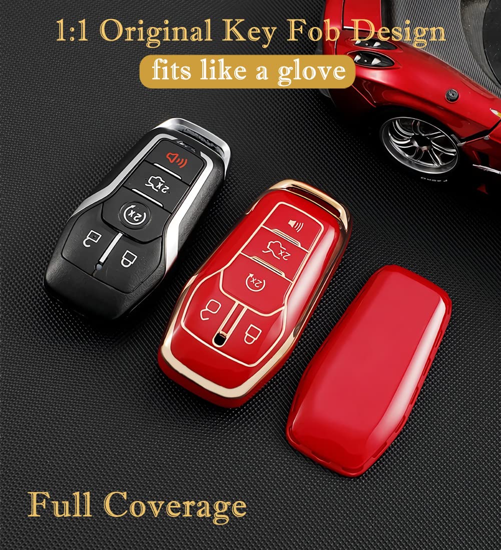 For Ford Key Fob Cover With Keychain, Premium Soft Tpu Full Protection Key Fob Case For Ford Fusion Mustang F150 Edge Explorer L