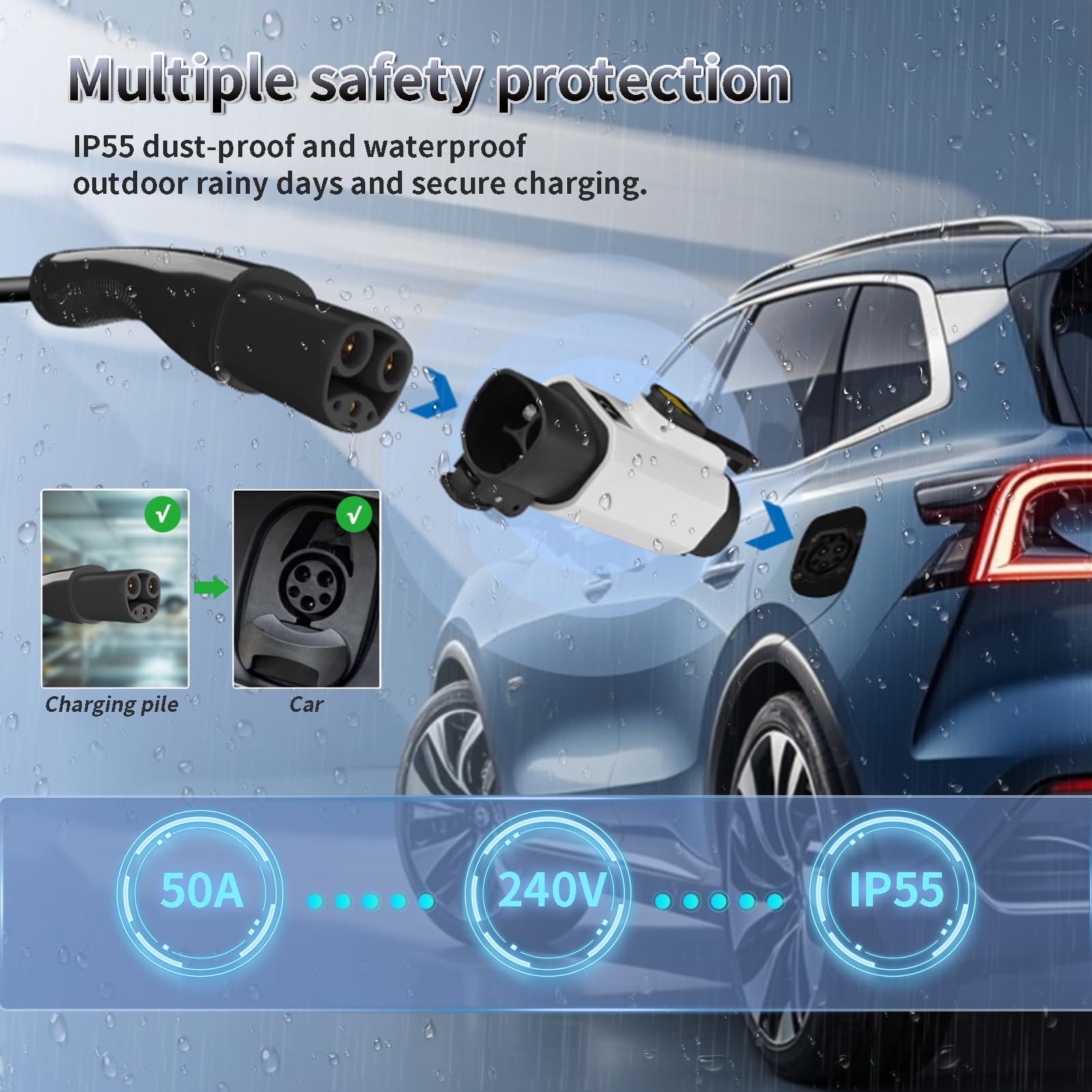 EVHIKING NACS to J1772 Adapter for NACS Charger (Only to J1772), Converter Up to 50Amp 240V AC with Combination Lock-Press-Safet