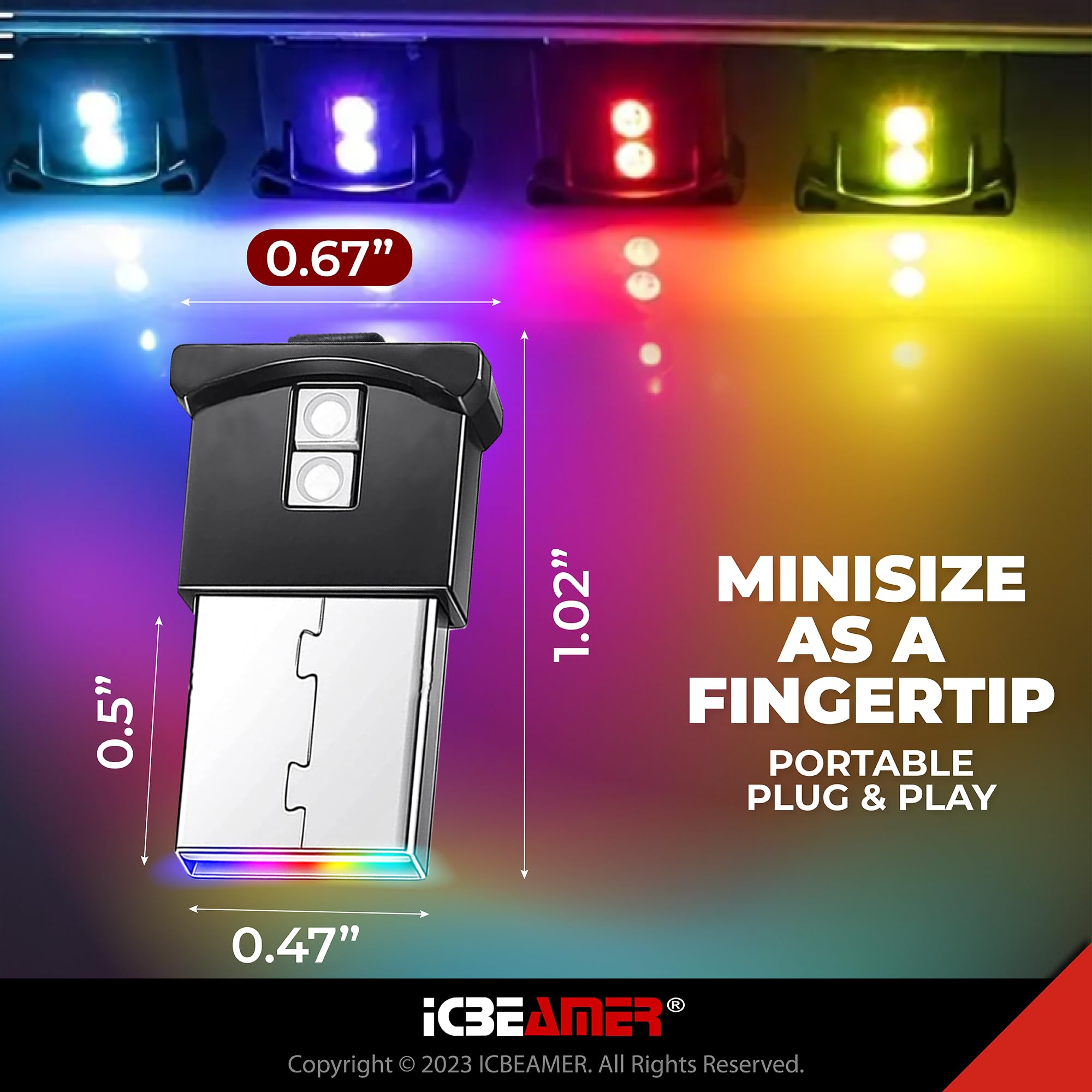Icbeamer Smart Usb Color: Blue | Auto Led Interface Plug-In Miniature Night Light Led For Automotive Car, Van, Pickup, Truck, In