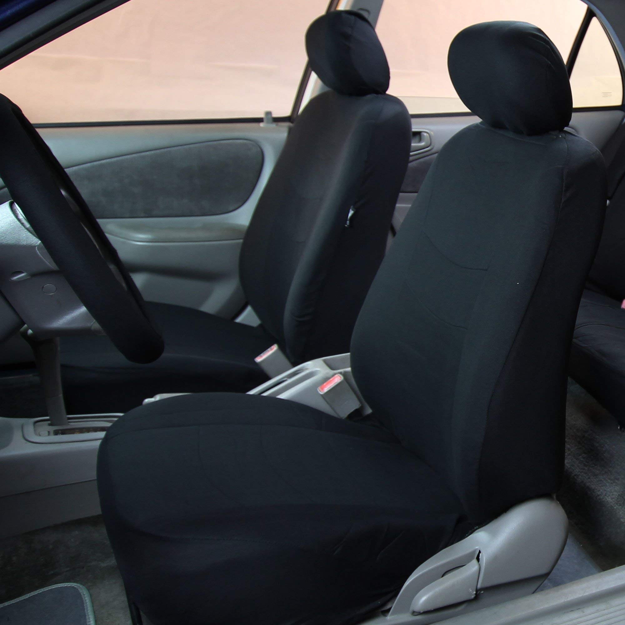 Fh Group Car Seat Covers Multi-Functional Cloth Full Set Car Seat Covers (Full Split Bench Coverage) -Fit Most Car, Truck, Suv, Or Van (Solid Black) Fb039115