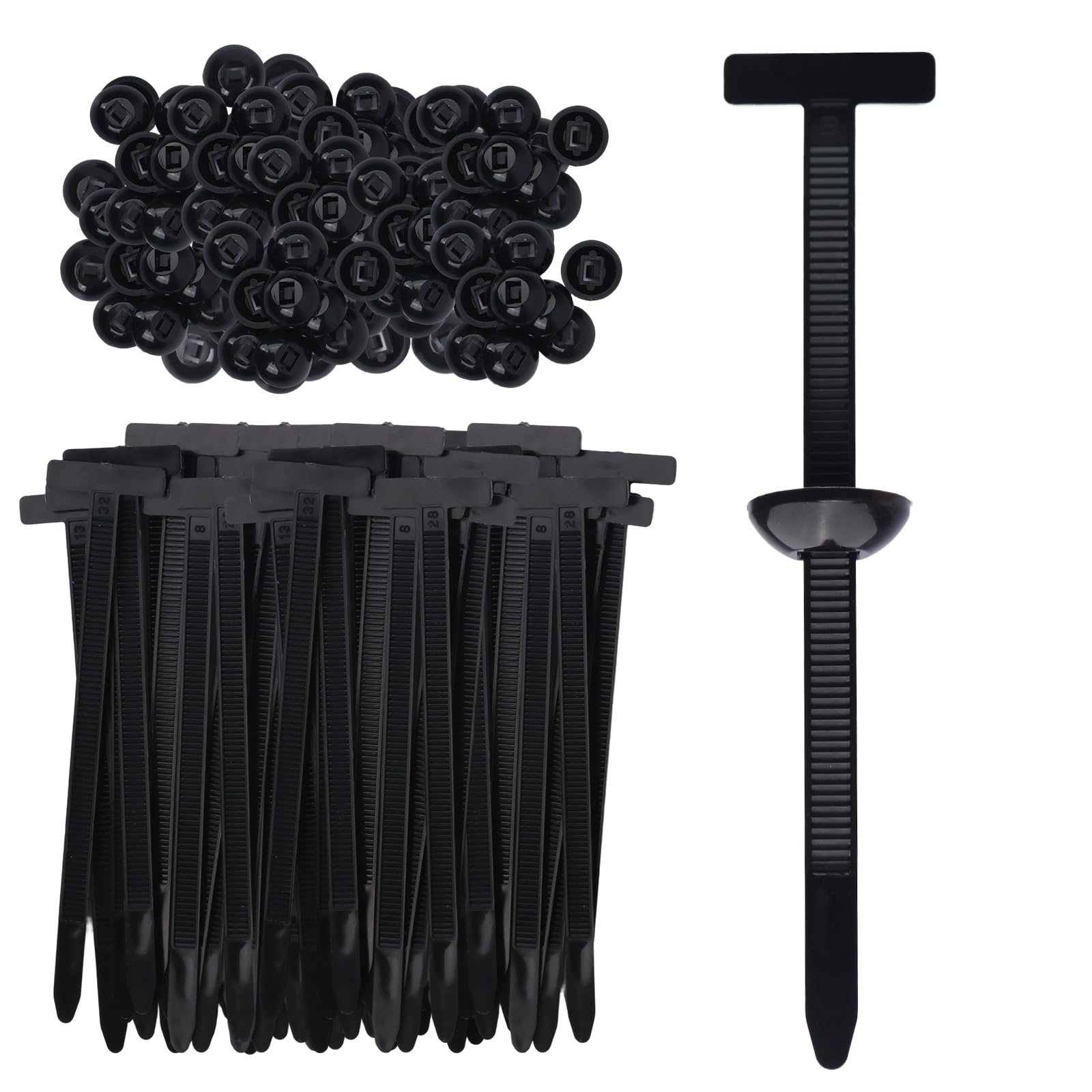 200 Pcs Nylon Universal Cable Tie Buckle for Car - Self-Locking and Easy Install Zipper Clips with Pin & Button Design - UV-Resi