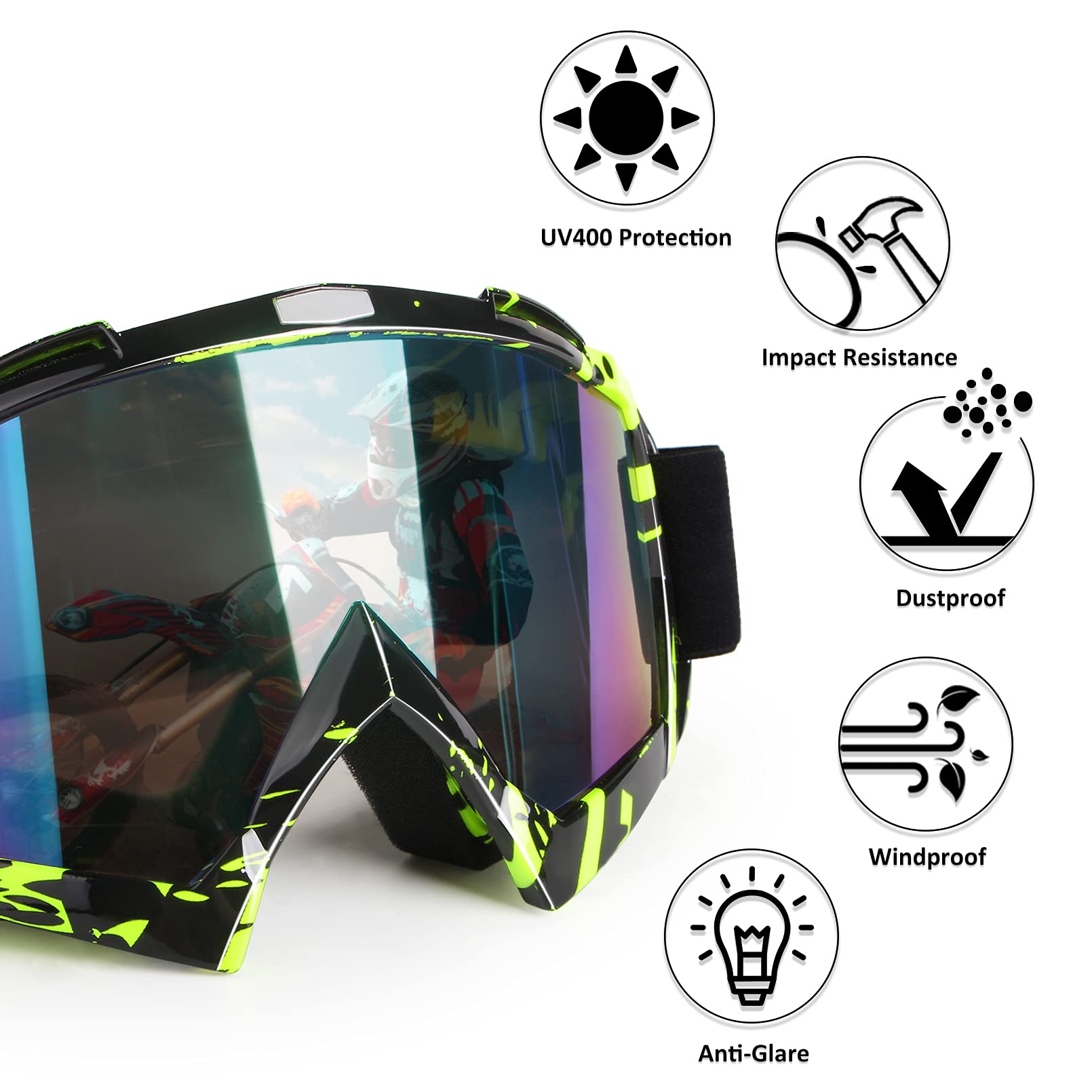 4-FQ Motocross Goggles ATV Goggles Motorcycle Goggles Windproof Dirtbike Goggles Dustproof Racing Goggles Scratch Resistant Moto