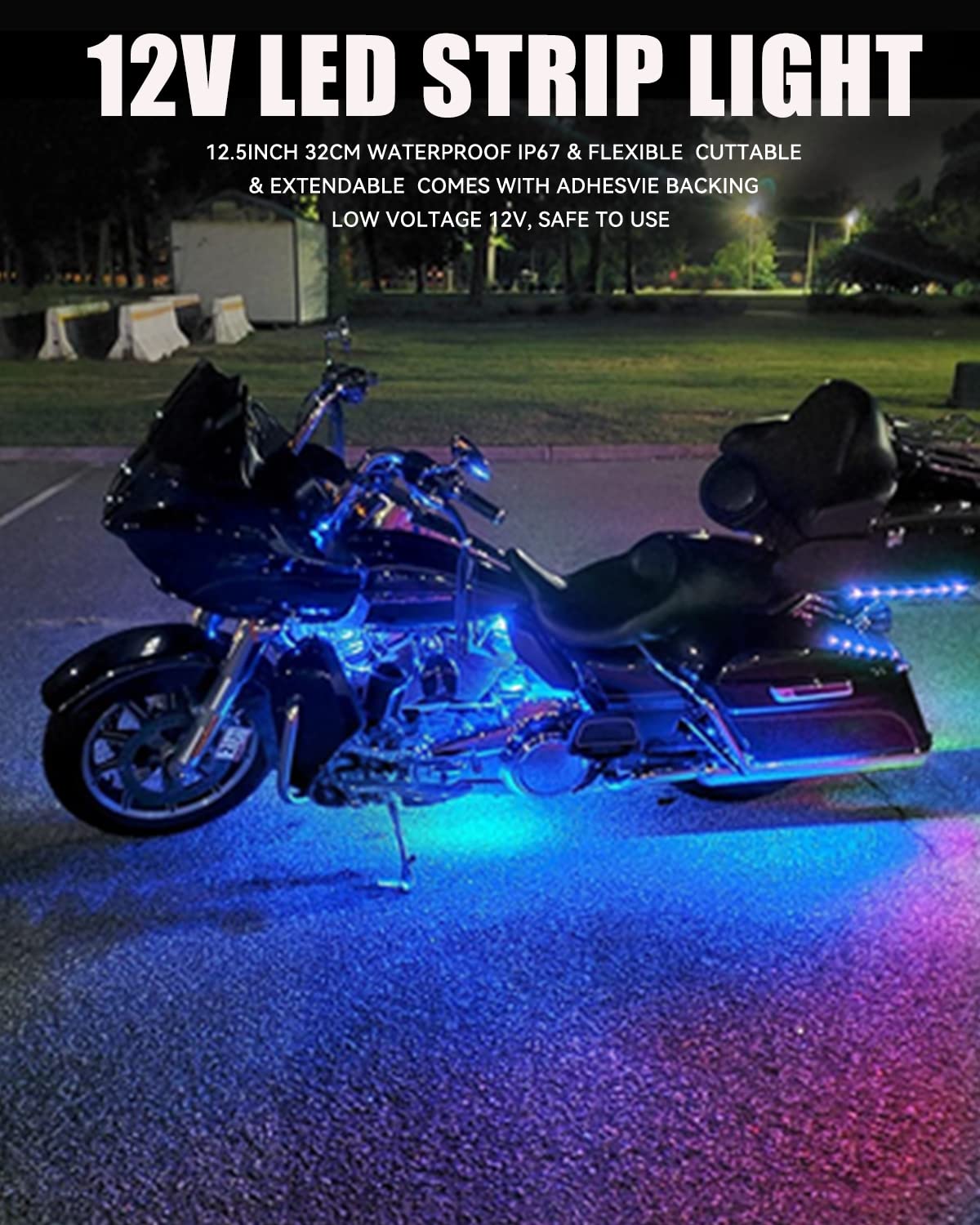 Car Led Strip Lights 32Cm Waterproof Led Light Strips For Cars Motorcycles Golf Cart Interior & Exterior Marine Boat Blue Led Strip 12V 5050 18Smd,Pack Of 4