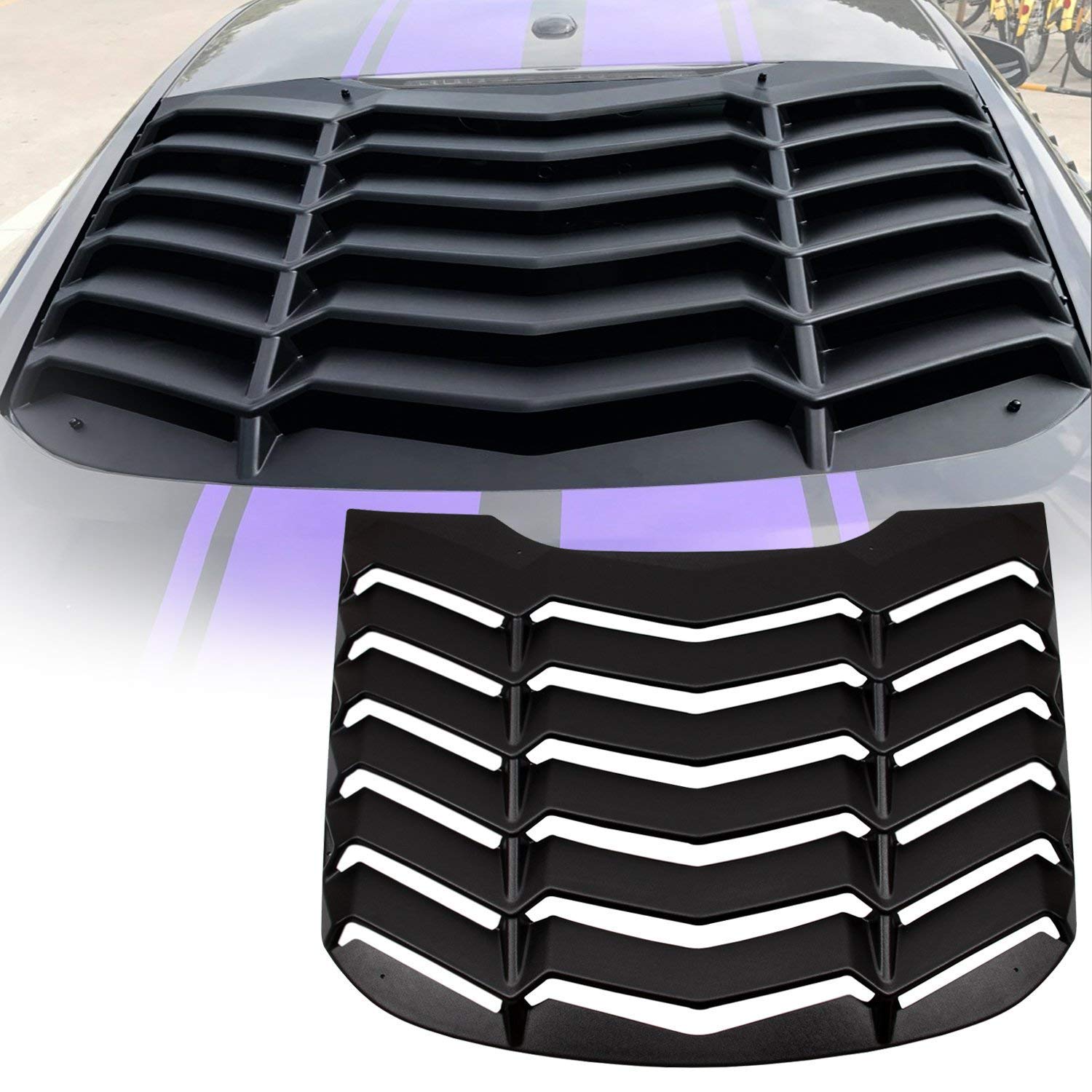 CUMART Rear Window Louvers Sun Shade Cover, Matte Black, 2015-2021 Ford Mustang, Acrylonitrile Butadiene Styrene