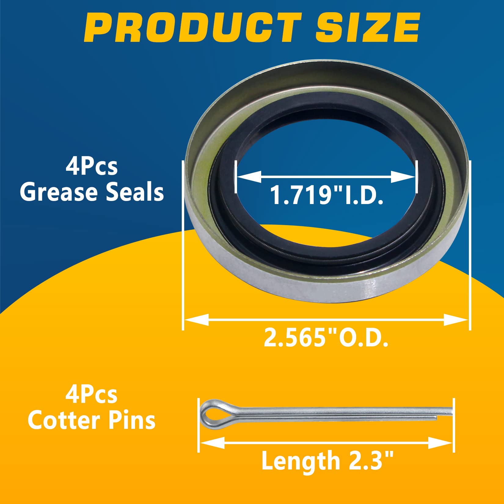 Grepspud 4Pcs Trailer Axle Hub Wheel Grease Seals 1.719''I.D X 2.565''O.D With 4Pcs Cotter Pins For Dexter 010-019-00 (10-19) Tr