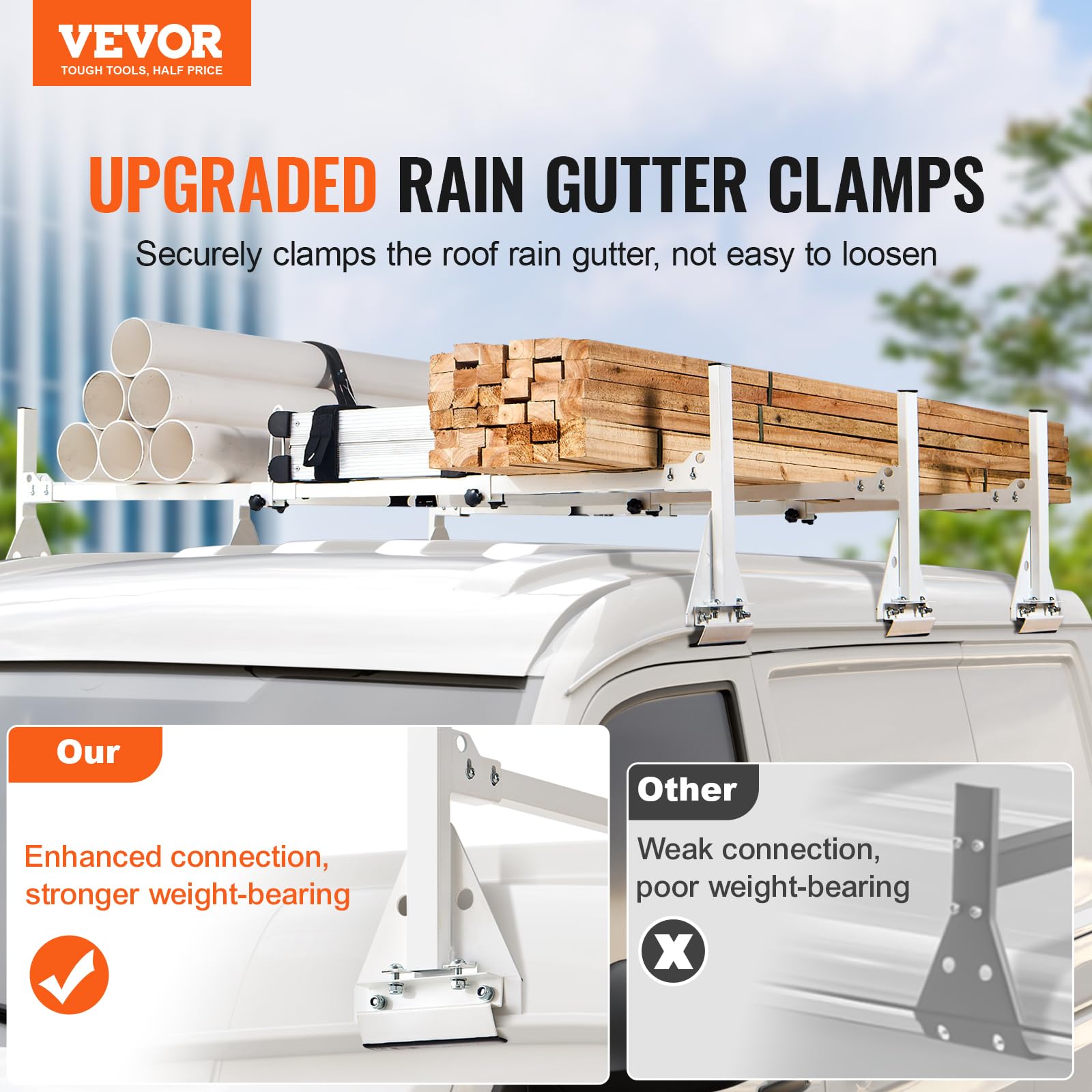 VEVOR Roof Ladder Rack, 59 Adjustable, 800 lbs Capacity Heavy-Duty Steel for Vans - Drilling Rack for Chevrolet Express 1500 2