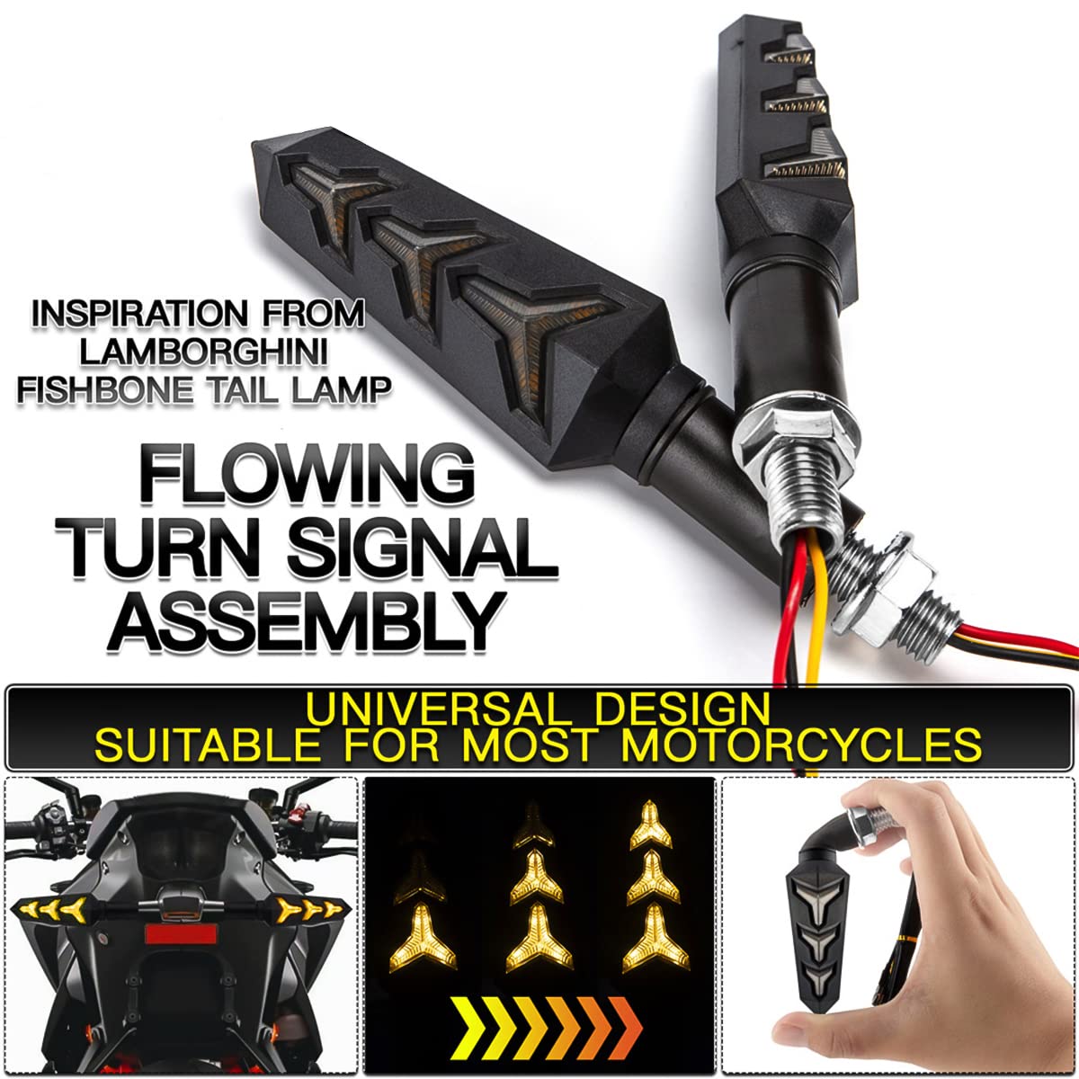 4PCS Motorcycle Indicator Lights, 12V Super Bright Flowing Turn Signal Brake Daytime Running Light, Universal for Motorbike Scoo