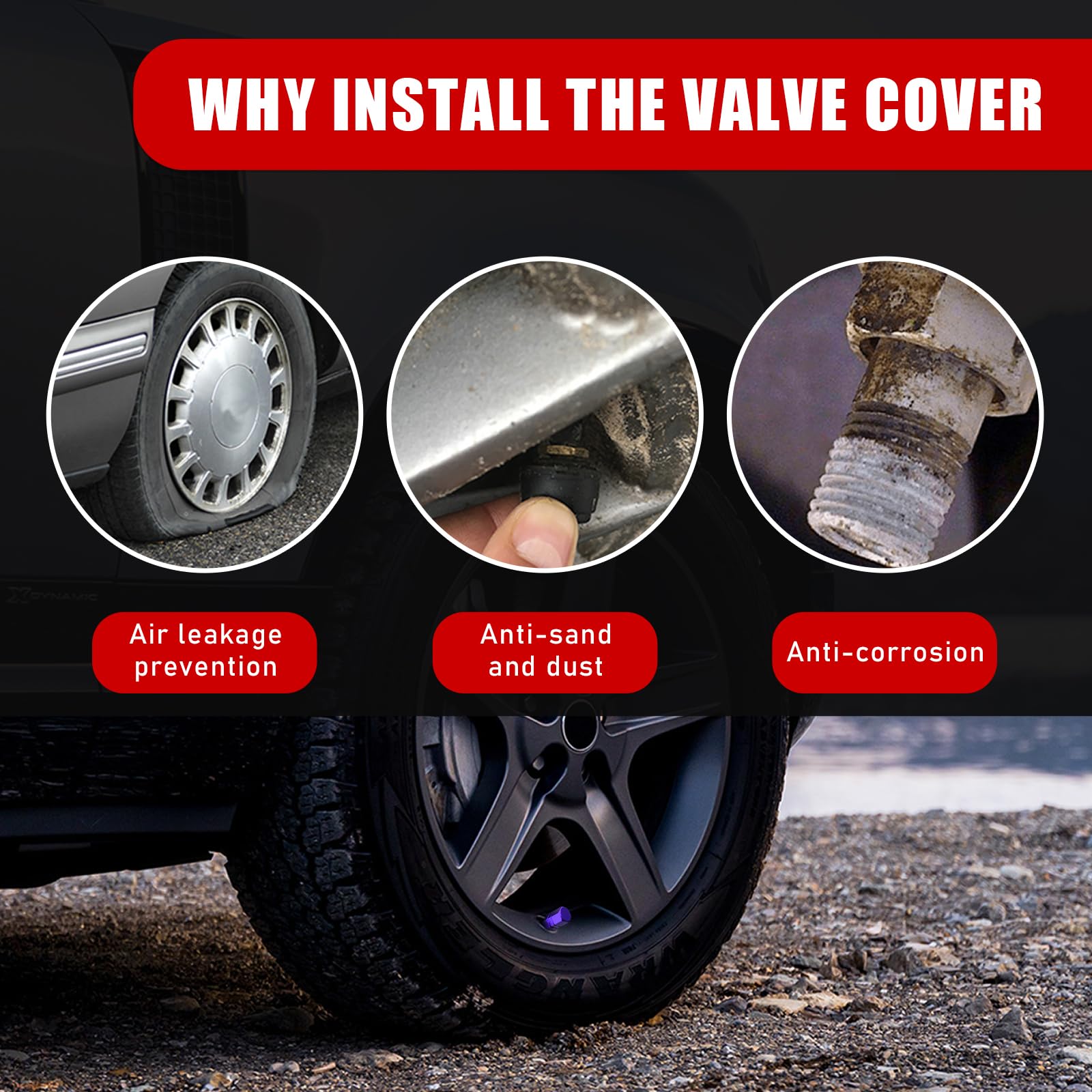 Ziciner 8 Pcs Car Tire Valve Stem Caps, Aluminum Alloy Wheel Valve Covers With Rubber O-Ring, Corrosion Resistant Leak-Proof Tir