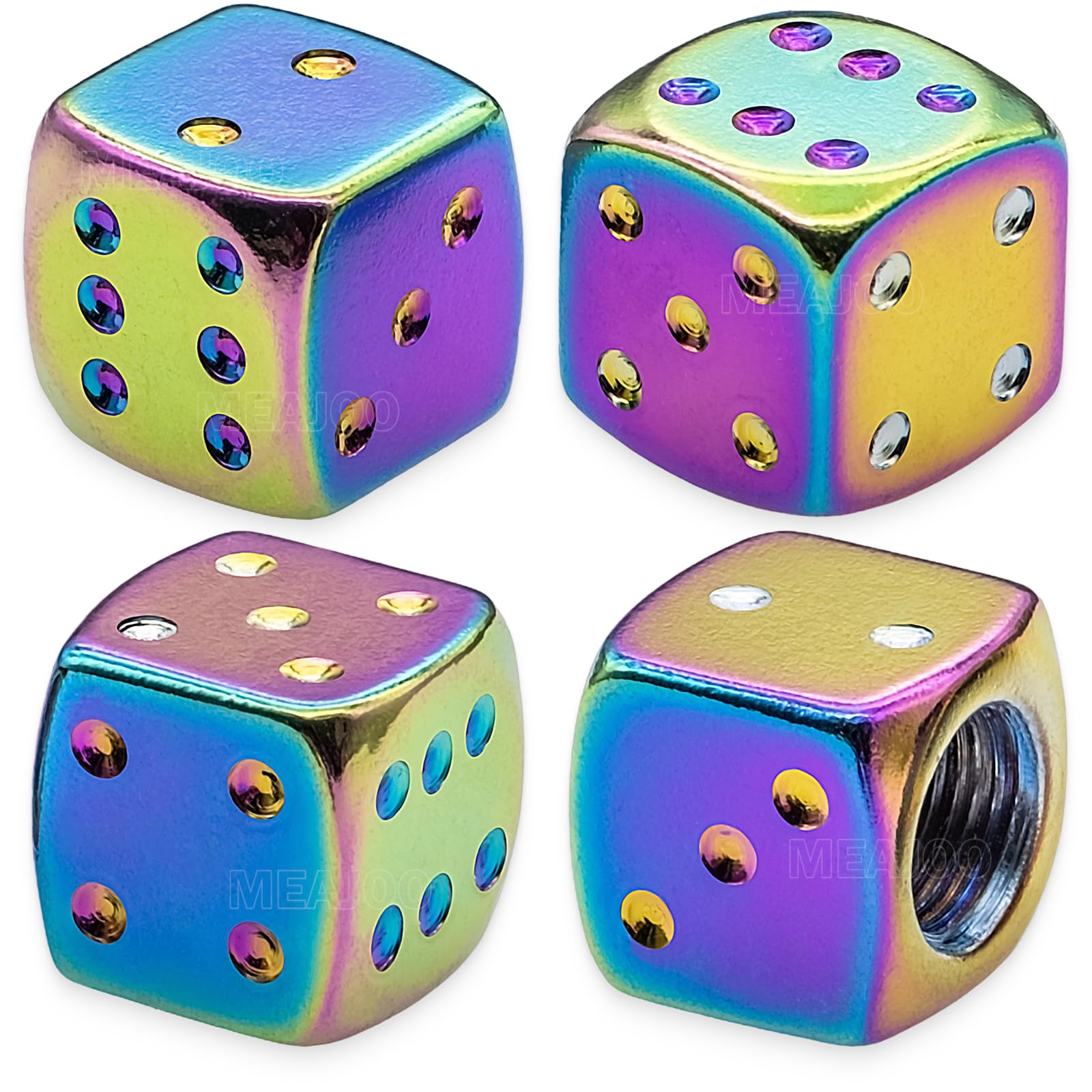 Meajoo 4Pcs Aluminum Dice Tire Valve Stem Caps, Universal Aluminium Alloy Dustproof Tire Valve Stem Covers For Cars, Suv, Trucks