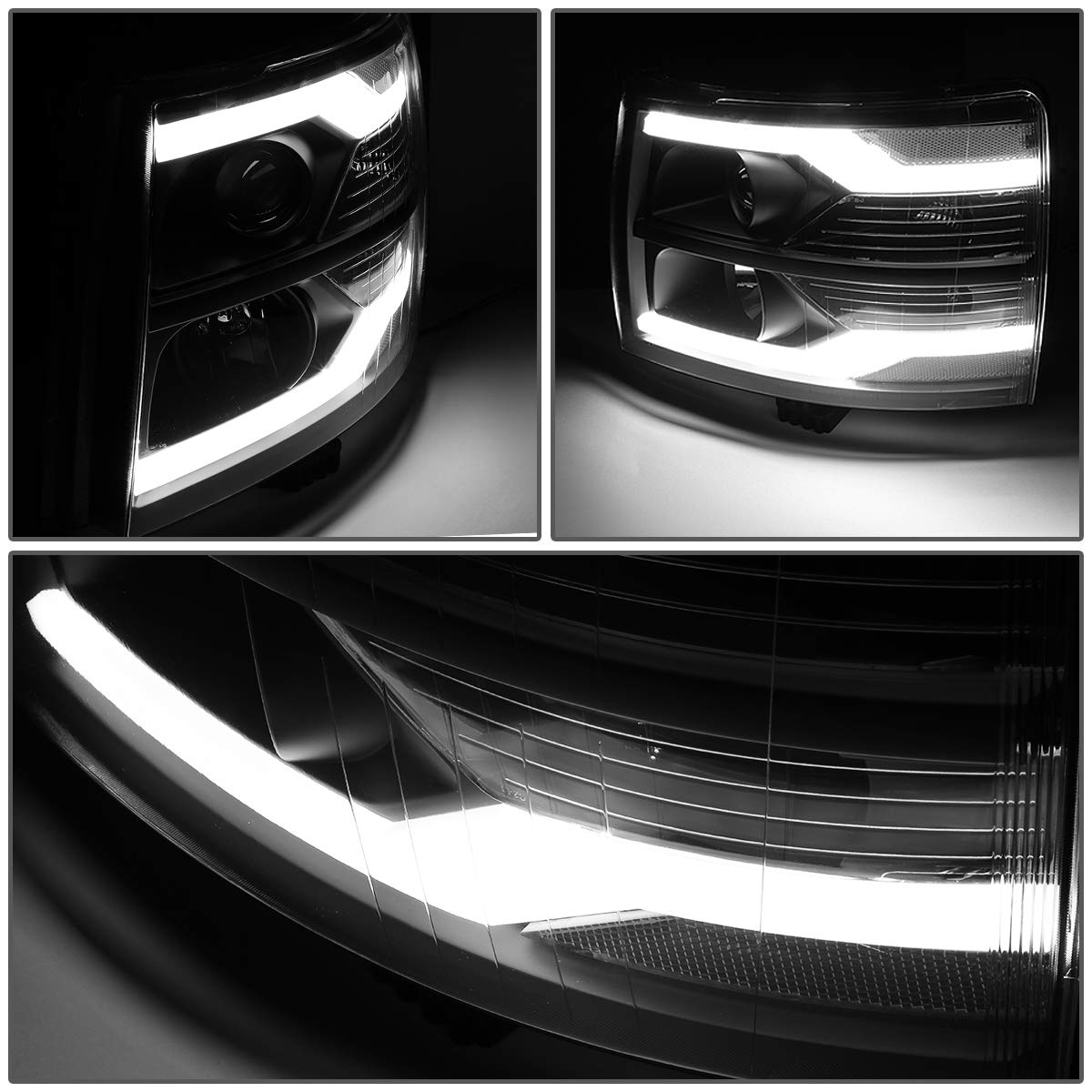 Dna Motoring Hl-Hpl-Csil07-G3-Bk-Am Led Drl + Sequential Chasing Turn Signal Projector Headlight Lamp Set, Black/Amber