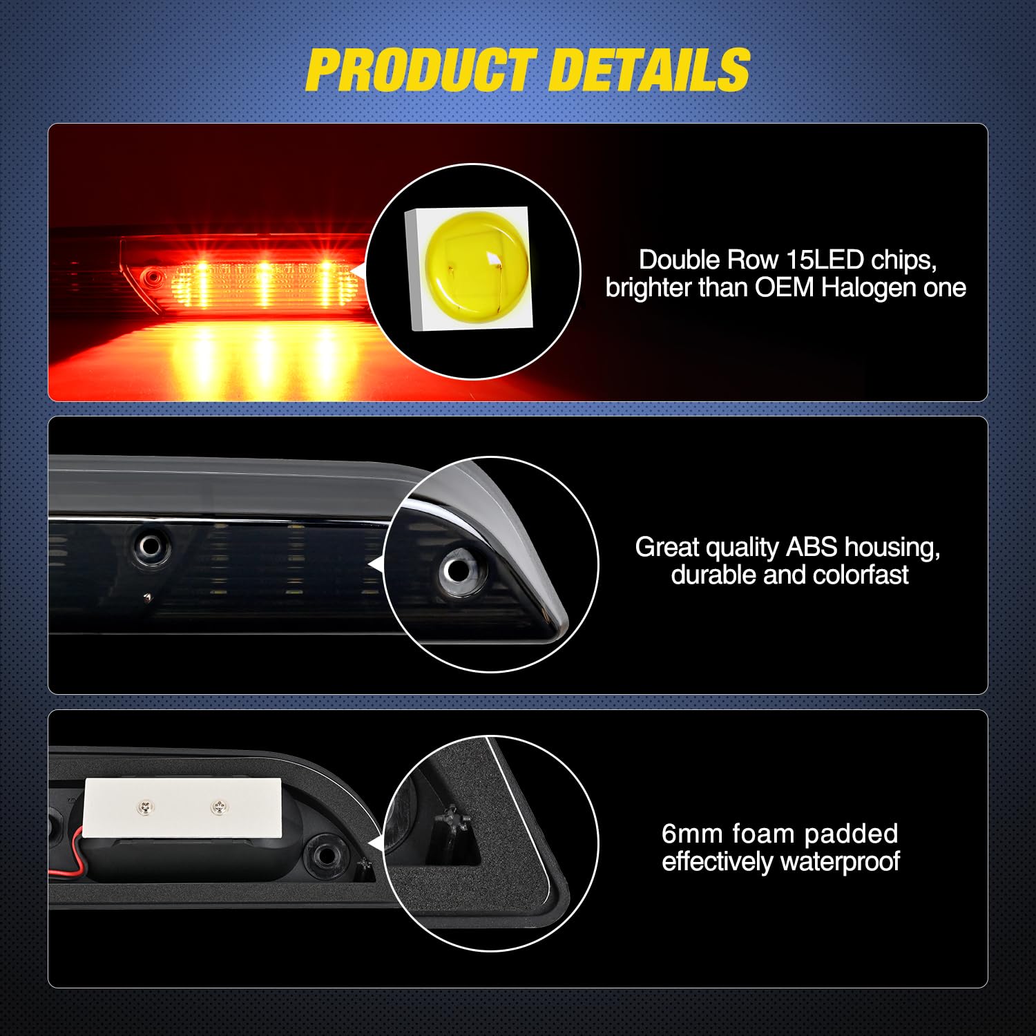 Nilight Third Brake Light Tail High Mount 3Rd Stop Cargo Reverse Lights Smoked Lens Compatible With Ford F150 2015 2016 2017 201