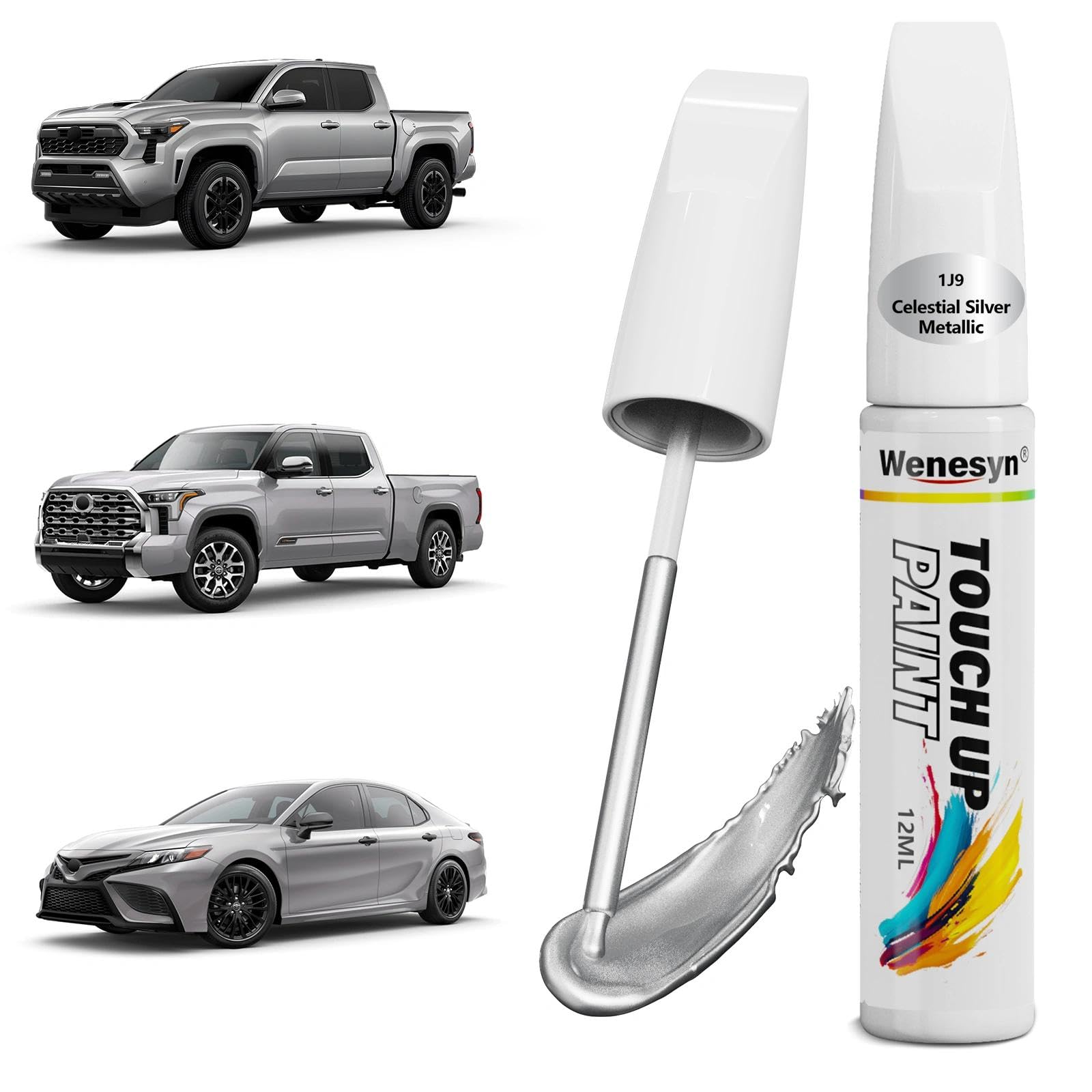 Wenesyn 1J9 Celestial Silver Metallic Touch Up Paint Compatible with Toyota, Car Paint Scratch Remover for Nicks & Chips Repair,