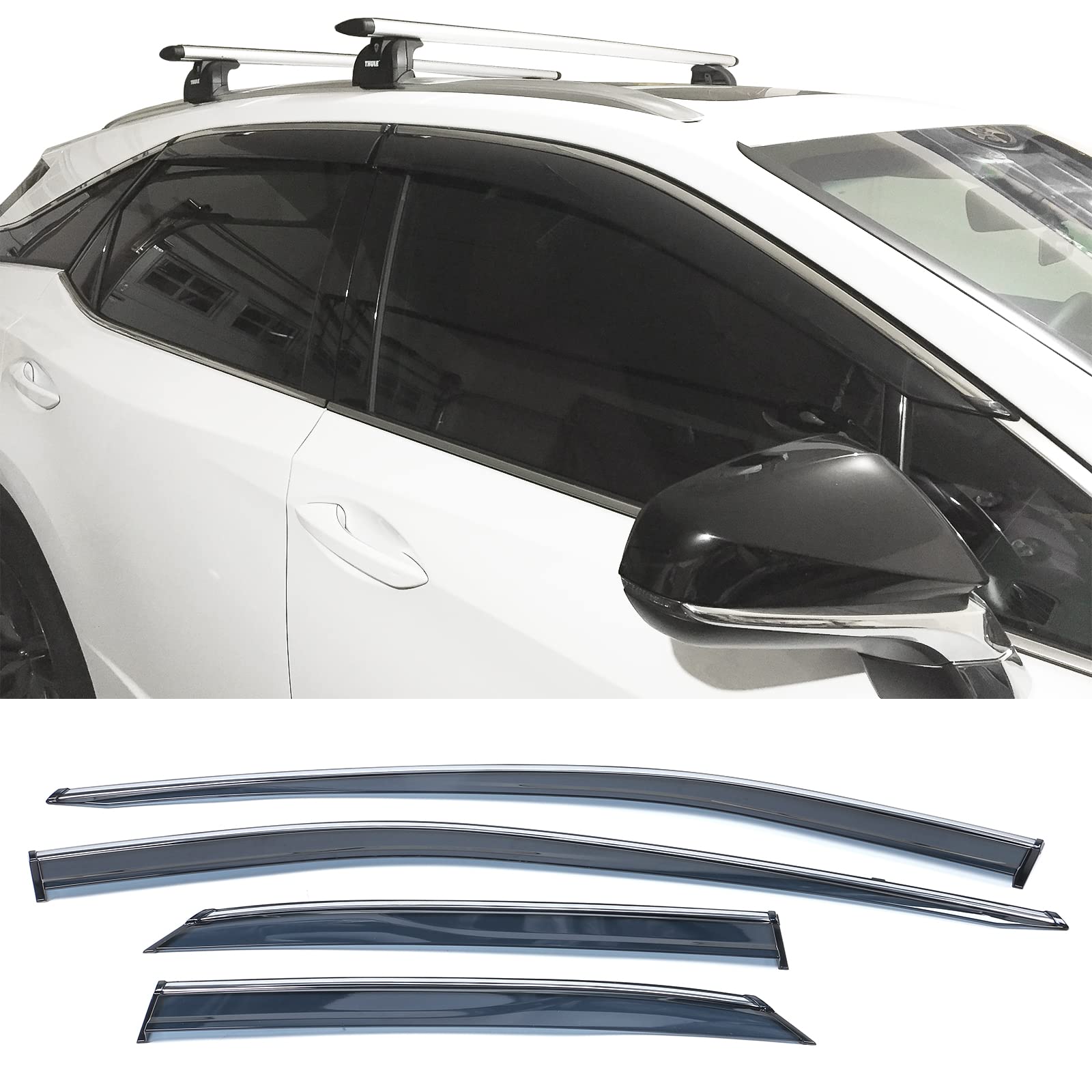 Window Visor Compatible With 2016-2022 Lexus Rx350 & Rx450H Al20, Injection Polycarbonate With Chrome Trim Air Deflector Rain Gu