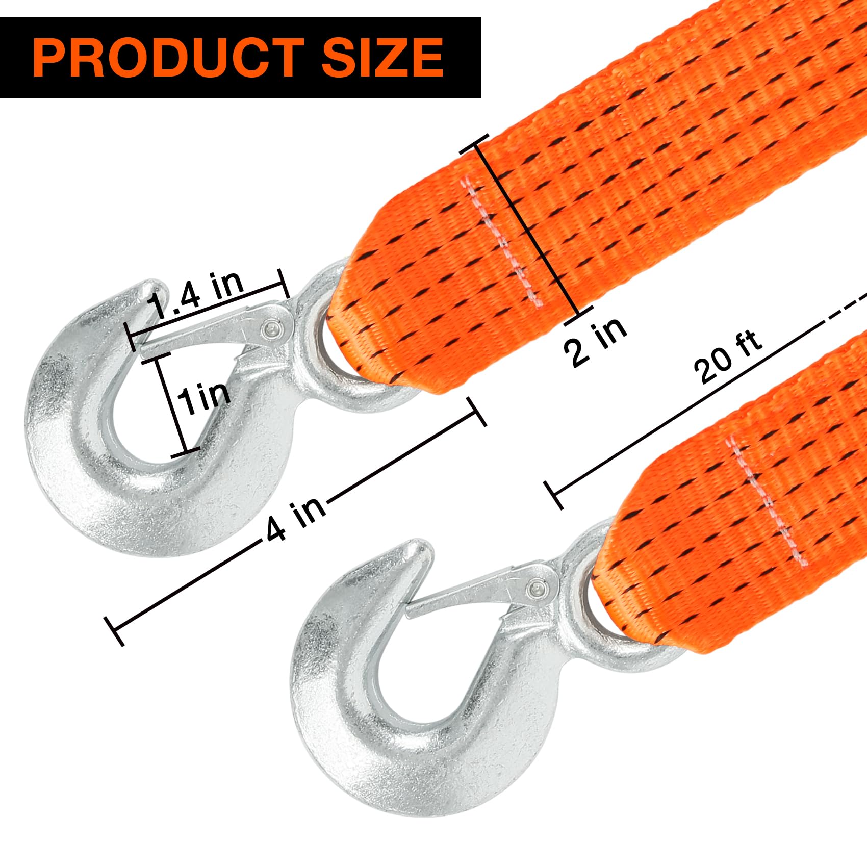 Heavy Duty Tow Straps With Hooks 2 X 20 Ft,20000 Lbs Nylon Kinetic Recovery Rope Kit For Vehicles Trip Acessories,Cable For Truc