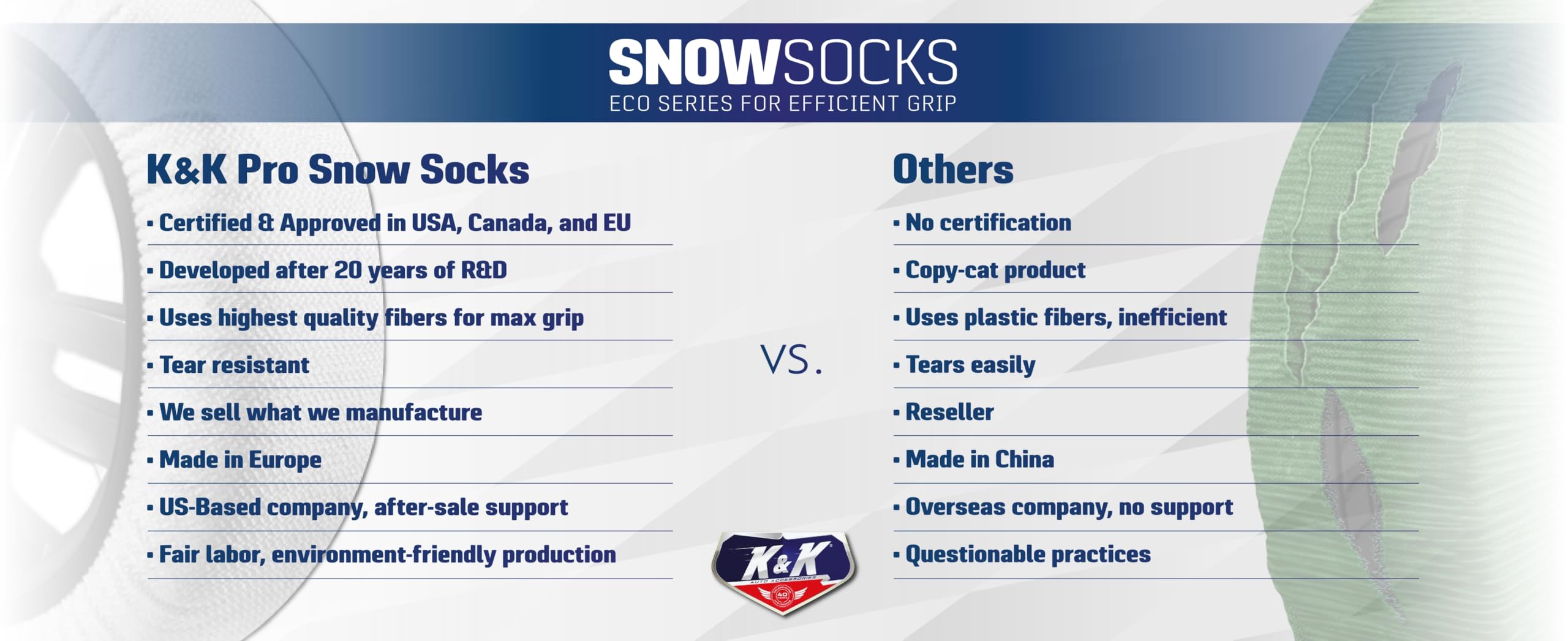 KNK Boutique Automotive Snow Socks for Tires - Eco Series for Efficient Grip Alternative for Tire Snow Chain - Snow Traction Dev