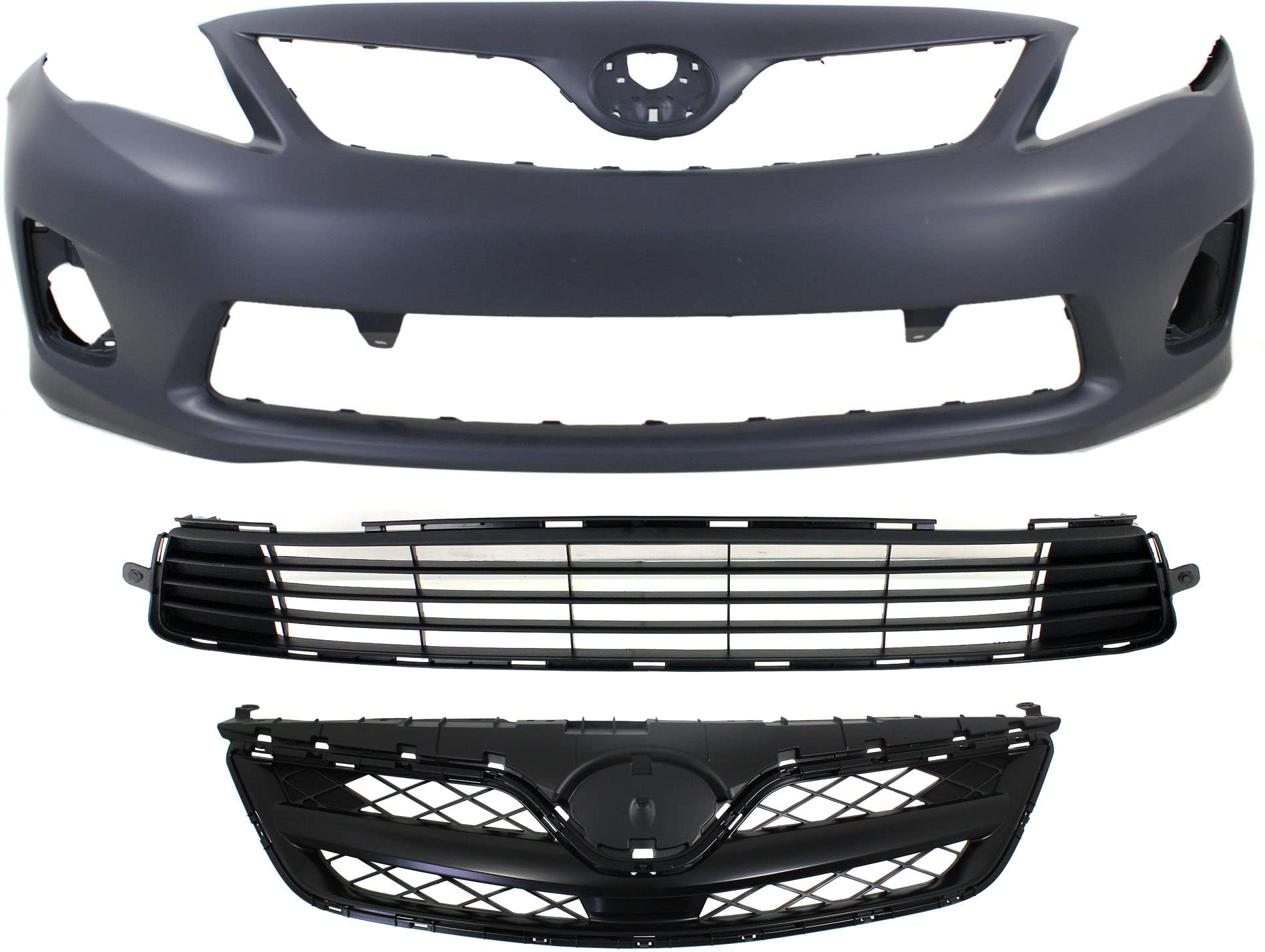 Garage-Pro Front Bumper Cover Kit Compatible With Toyota Corolla 2011-2013, Primed, With Fog Light Holes, For Base CE Models Nor