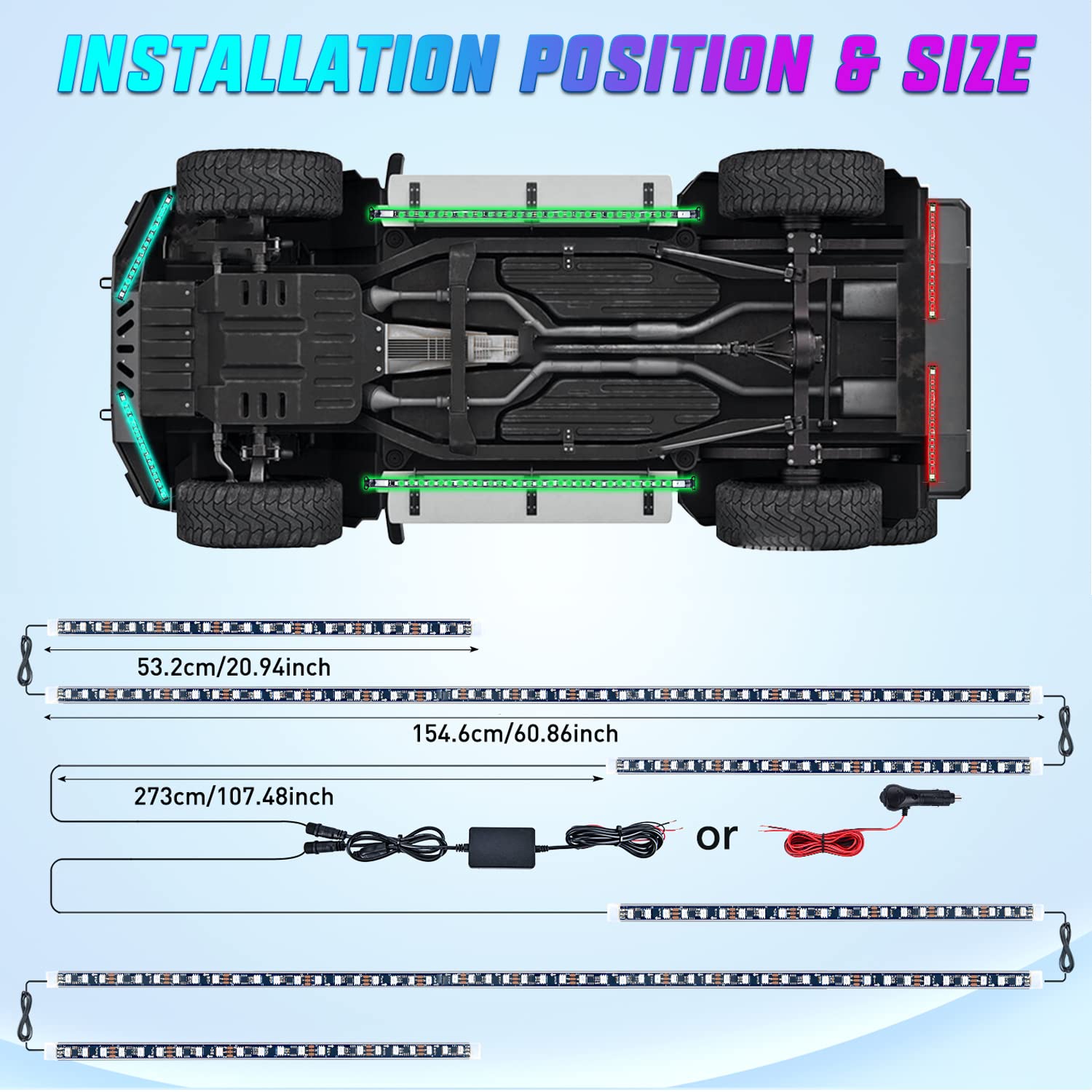 Nilight 6Pcs Car Underglow Neon Accent Strip Lights 300 Leds Rgb Multi Color Diy Sound Active Function Music Mode With App Contr